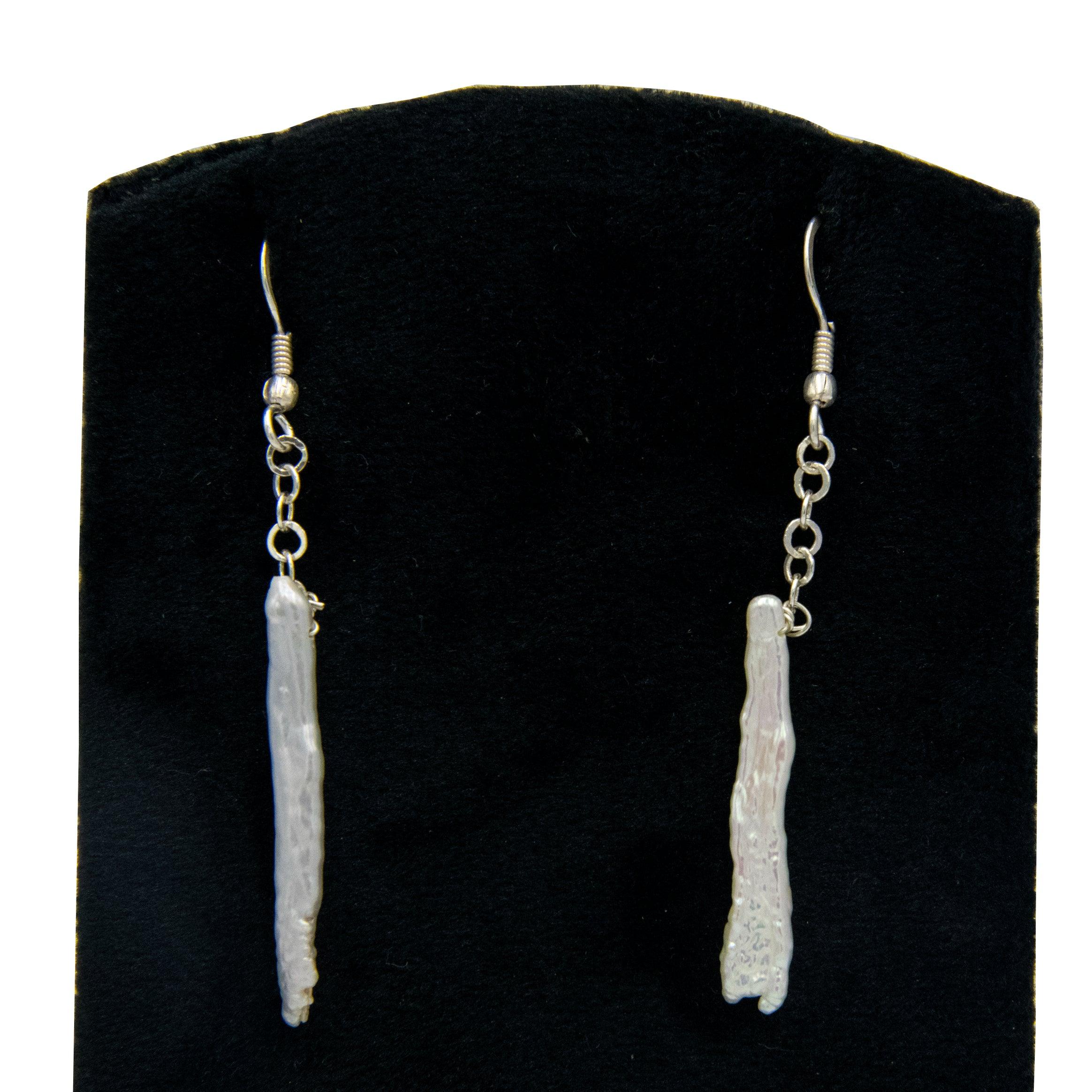 Long Biwa Pearl Silver Plated Hook Earring