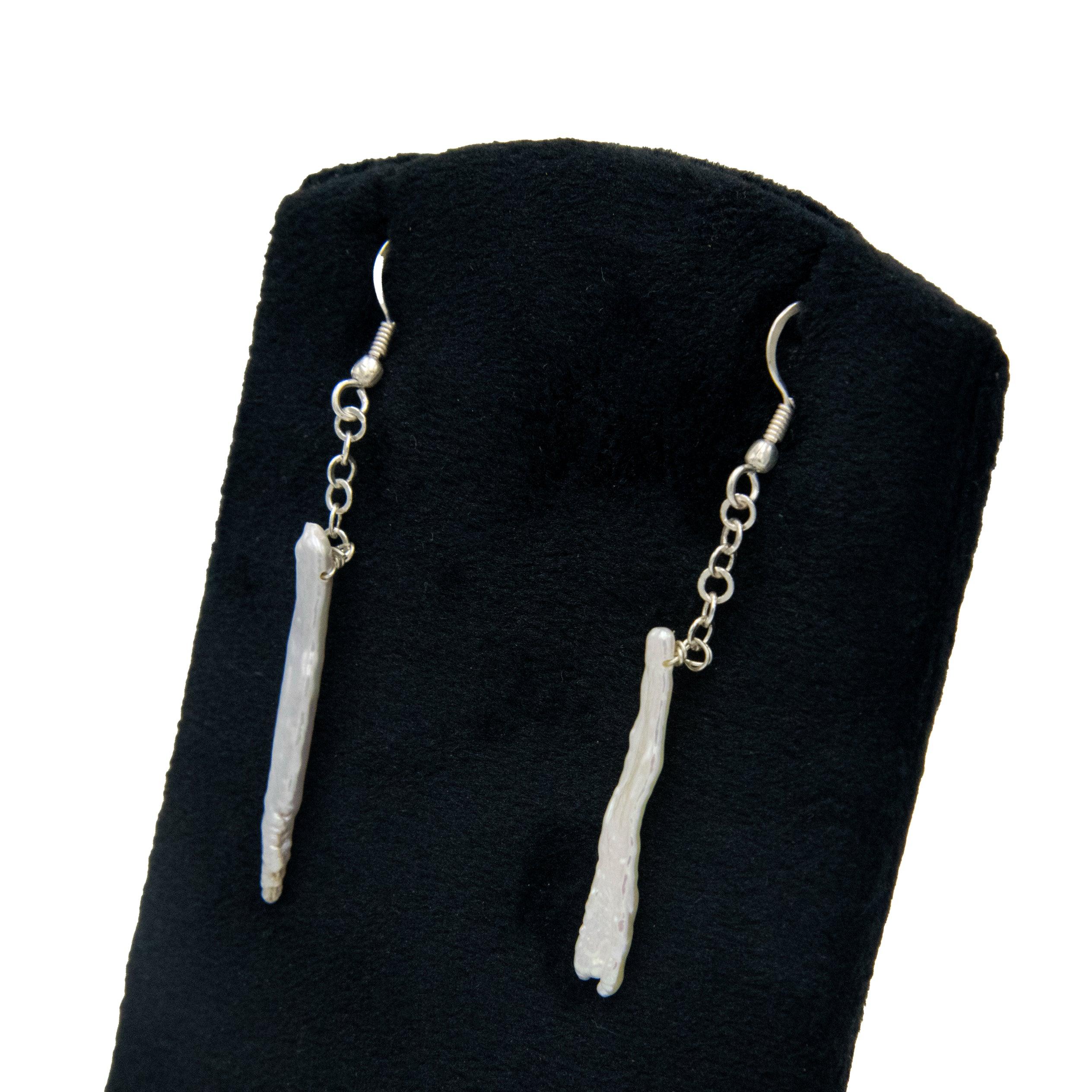 Long Biwa Pearl Silver Plated Hook Earring