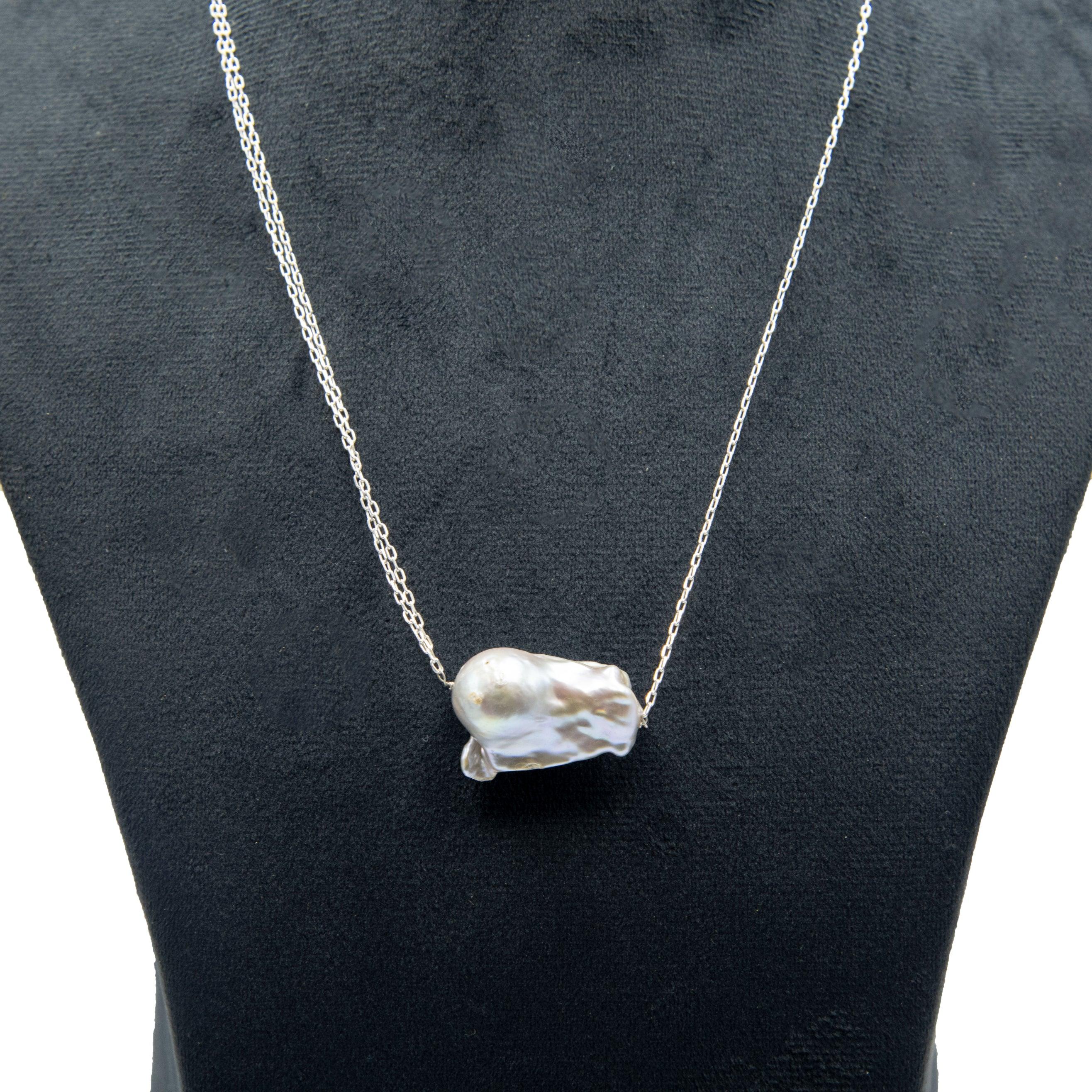 Pearl Silver Plated Double Chain Necklace