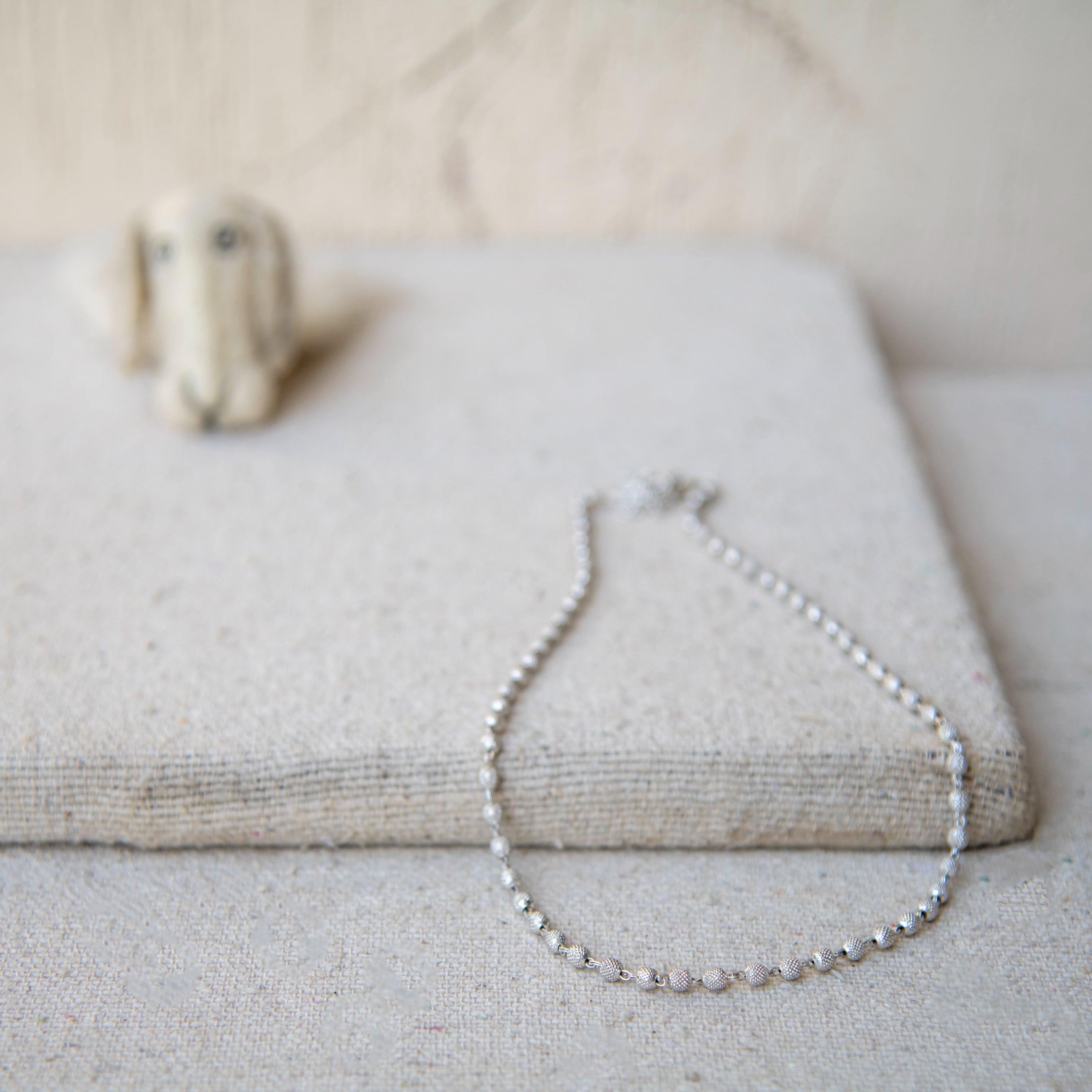 Peppercorn Texture Silver Plated Beads Necklace