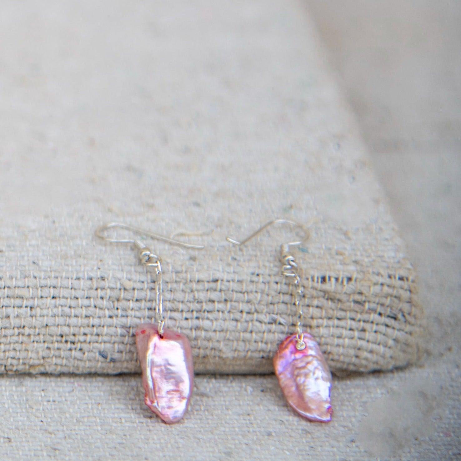 Pink Pearl Silver Plated Dangler Hook Earring