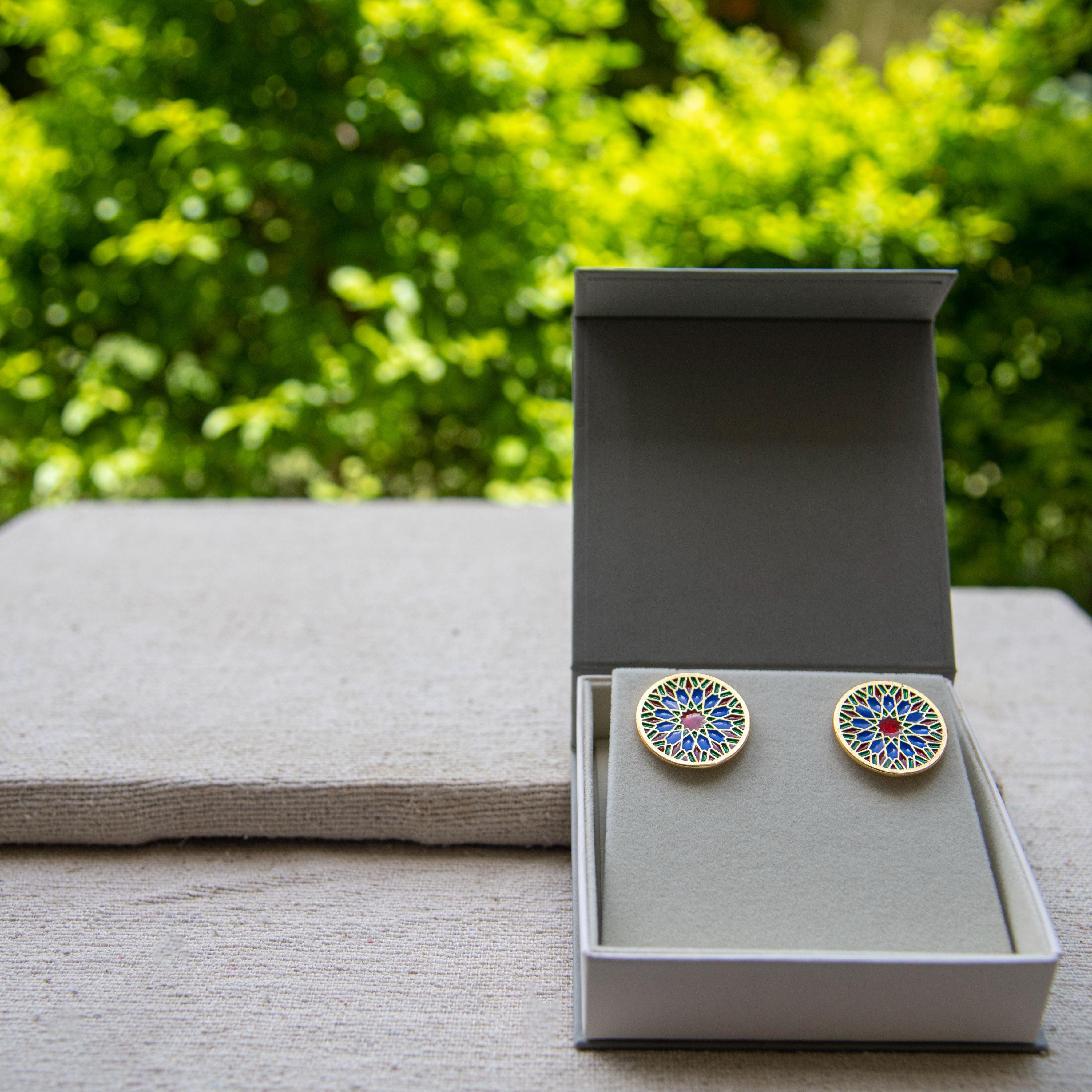 Plique A Jour Enameled Flash Gold Plated Earring