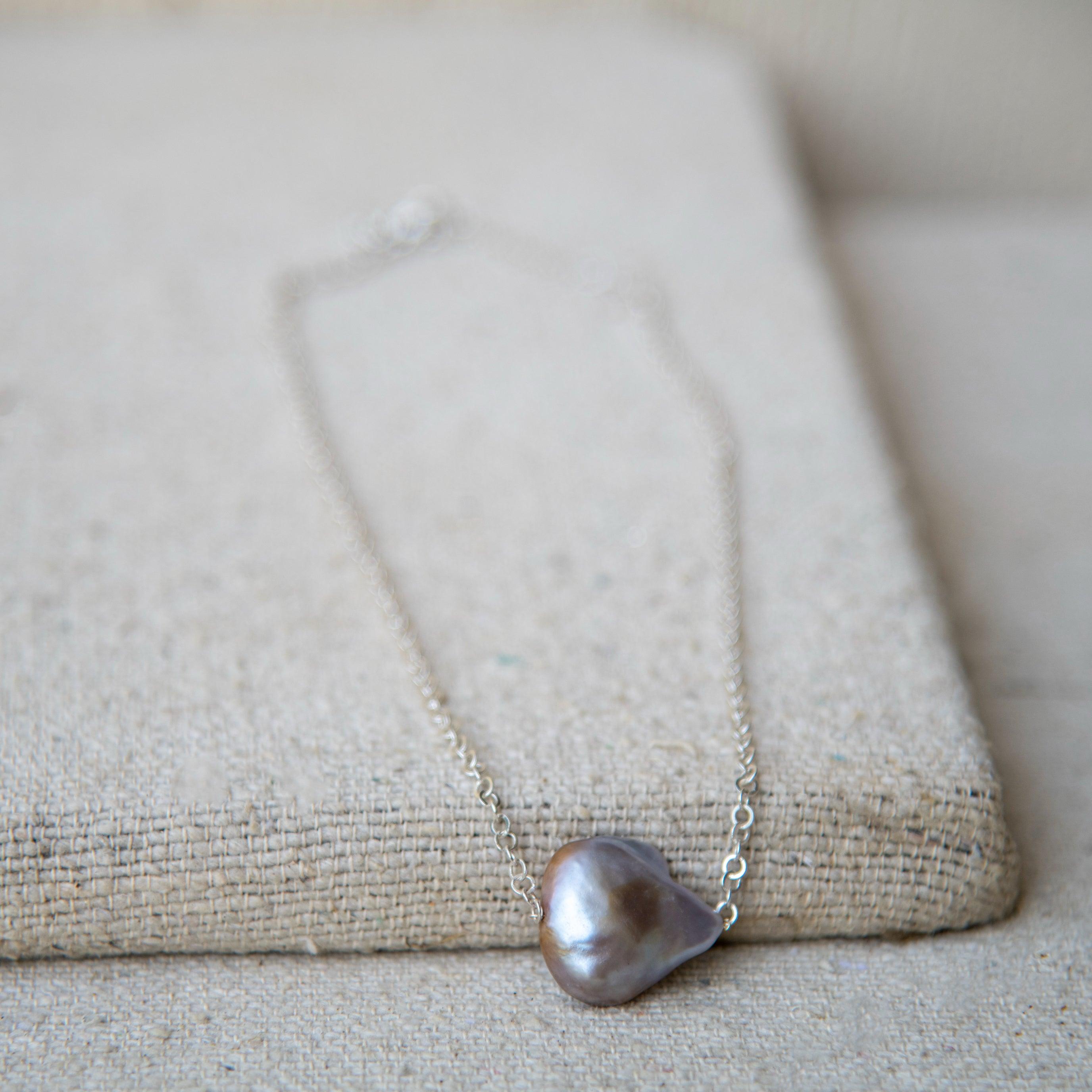 Rainbow Pearl Silver Chain Pendant