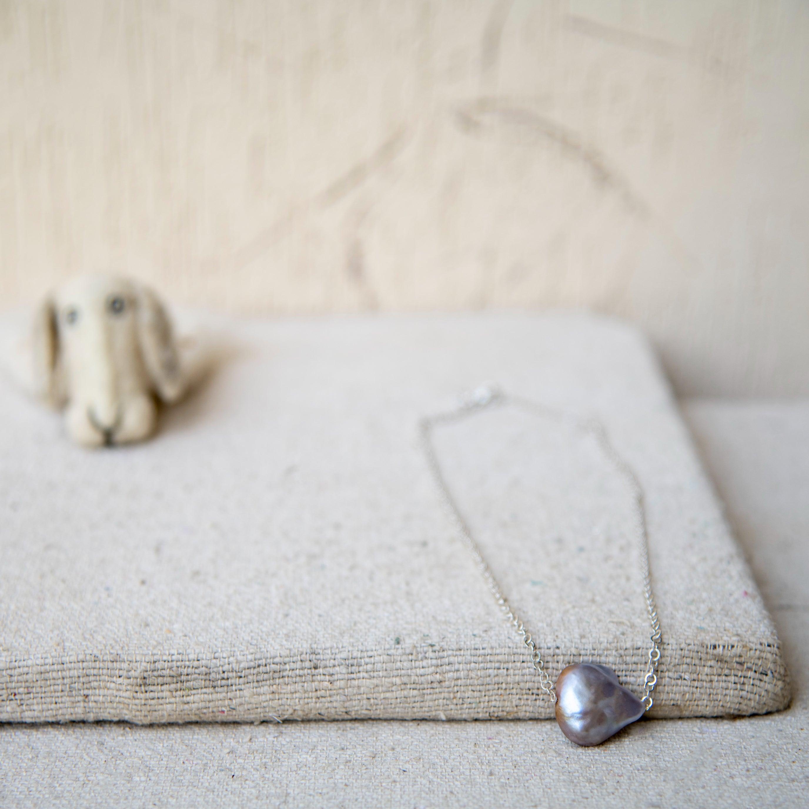 Rainbow Pearl Silver Chain Pendant