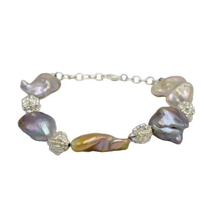 Rainbow Pearl Silver Plated Chain Bracelet
