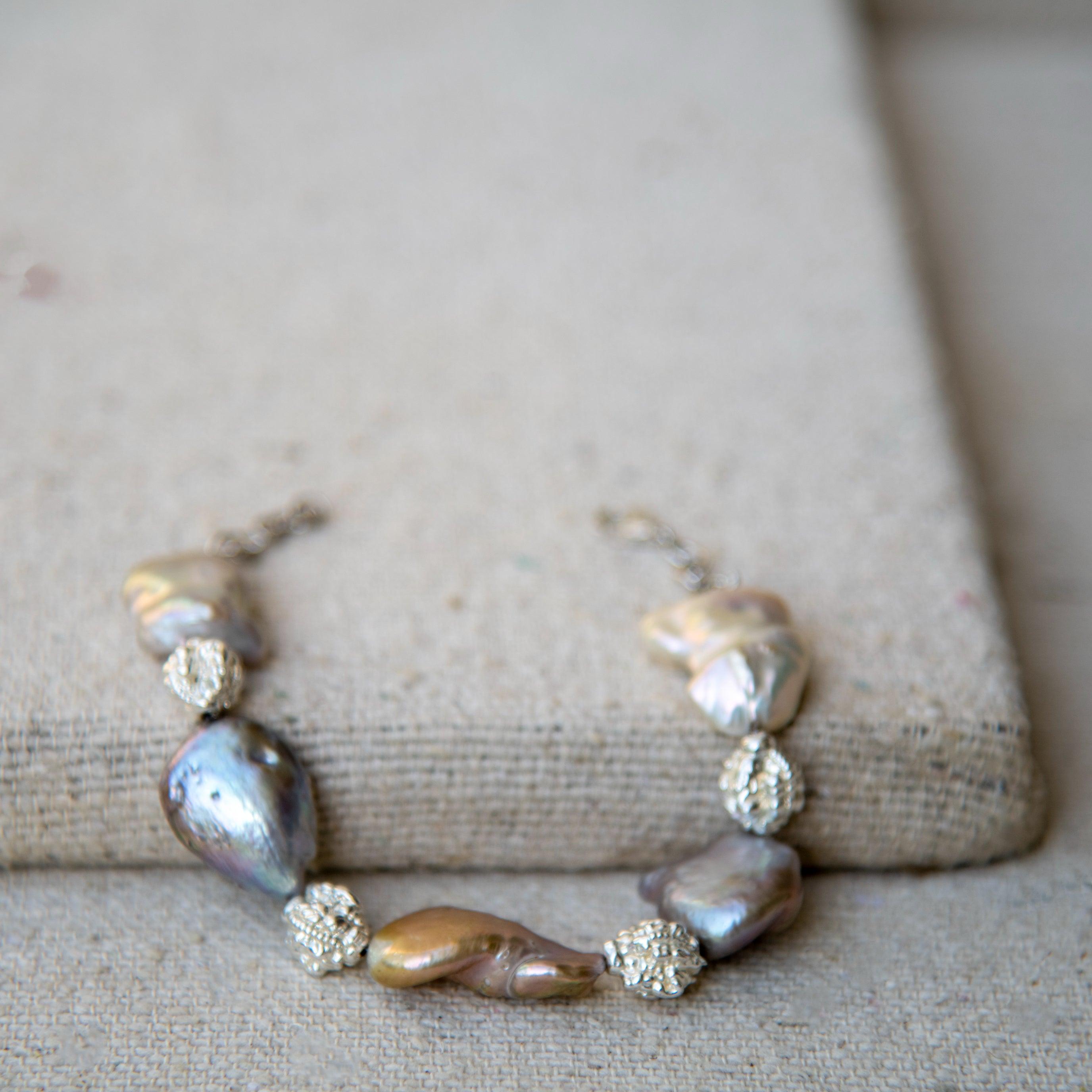 Rainbow Pearl Silver Plated Chain Bracelet