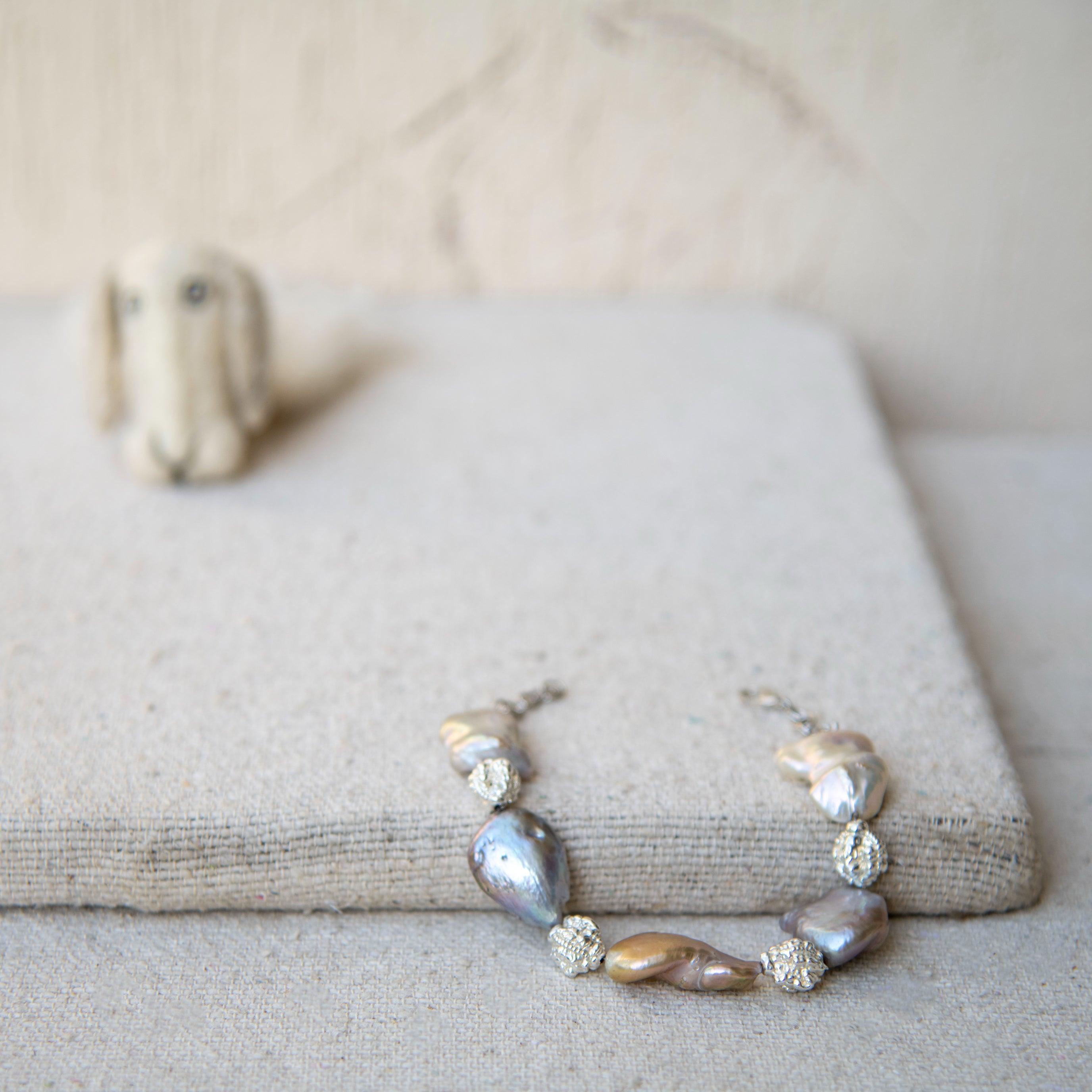 Rainbow Pearl Silver Plated Chain Bracelet