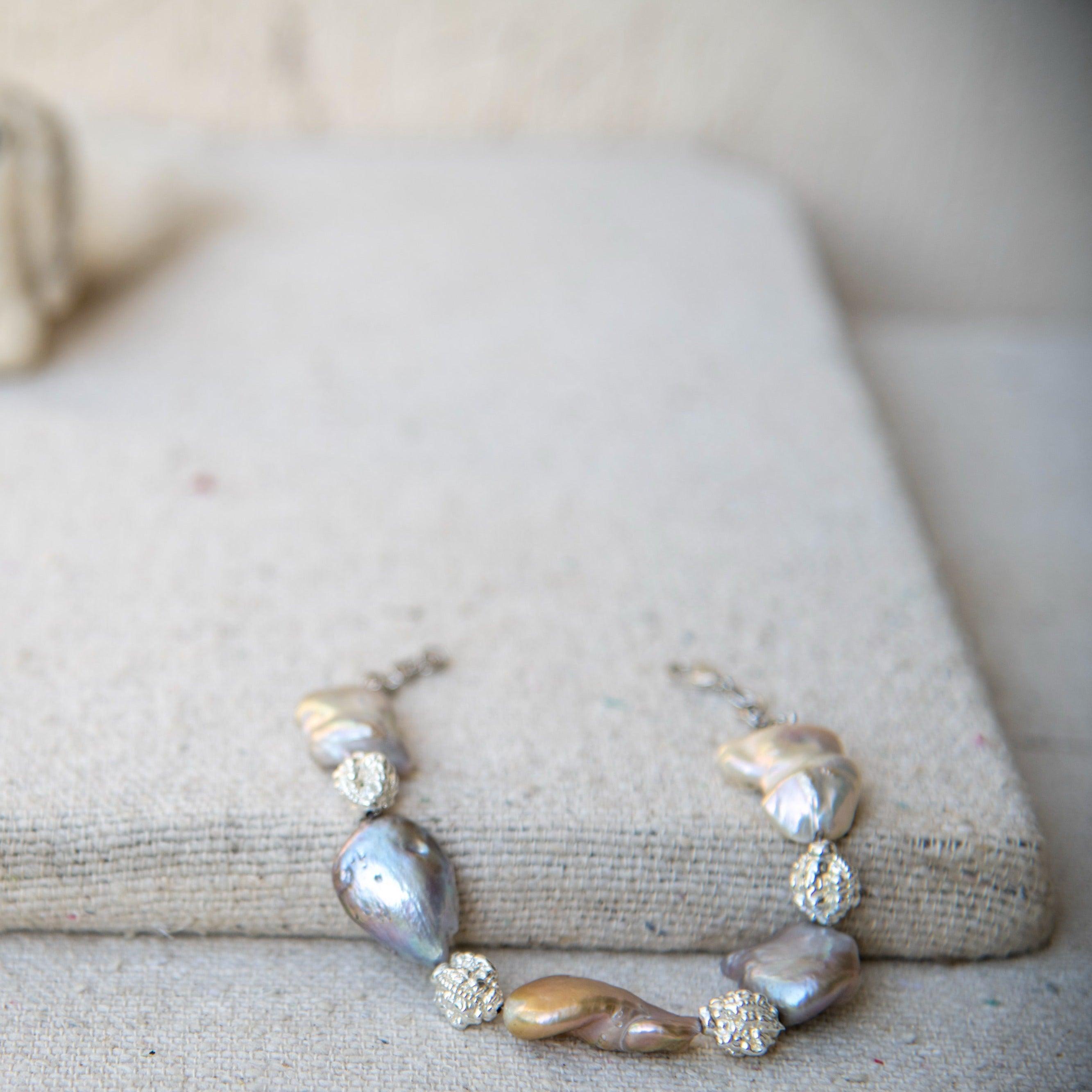 Rainbow Pearl Silver Plated Chain Bracelet