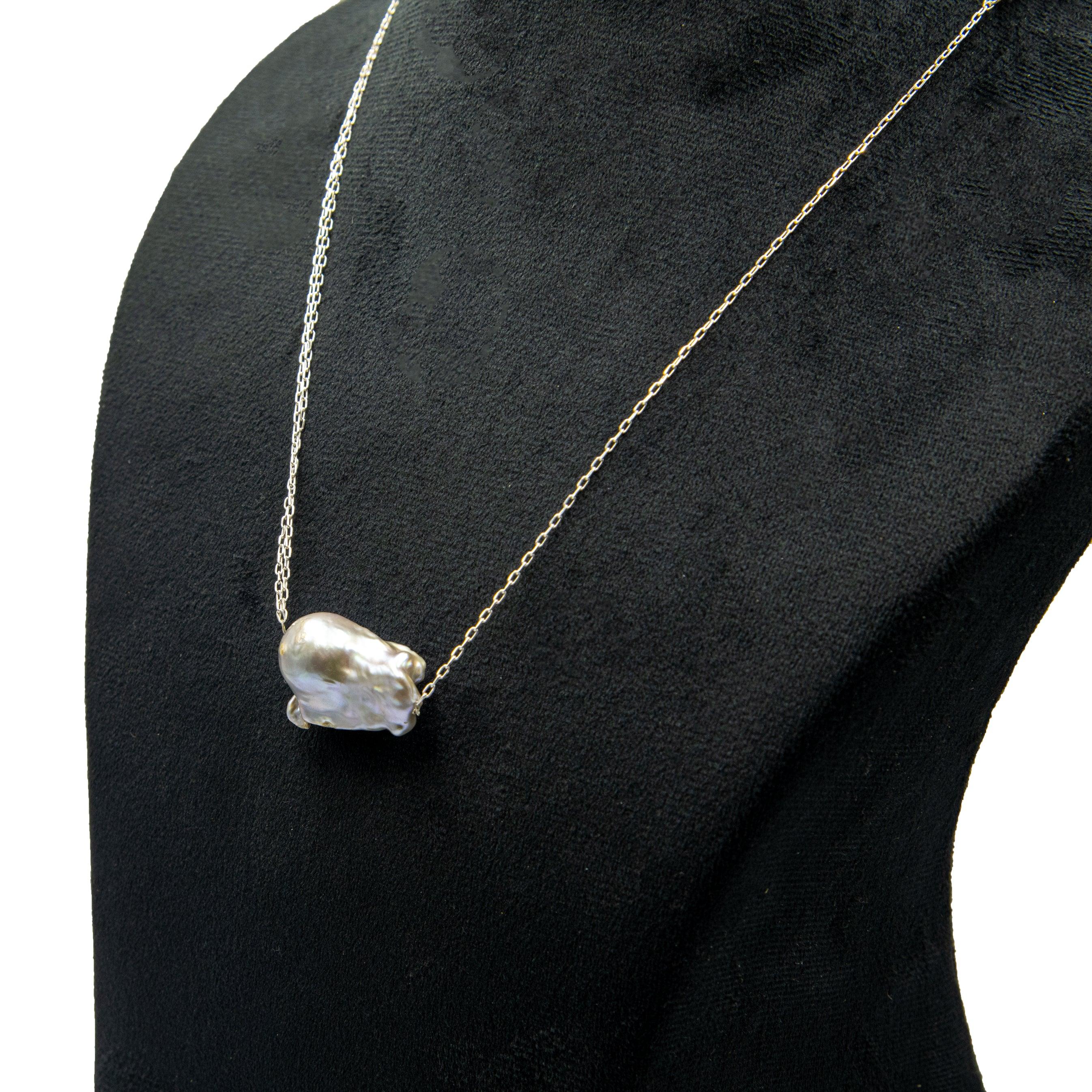 Rainbow Pearl Silver Plated Double Chain Pendant
