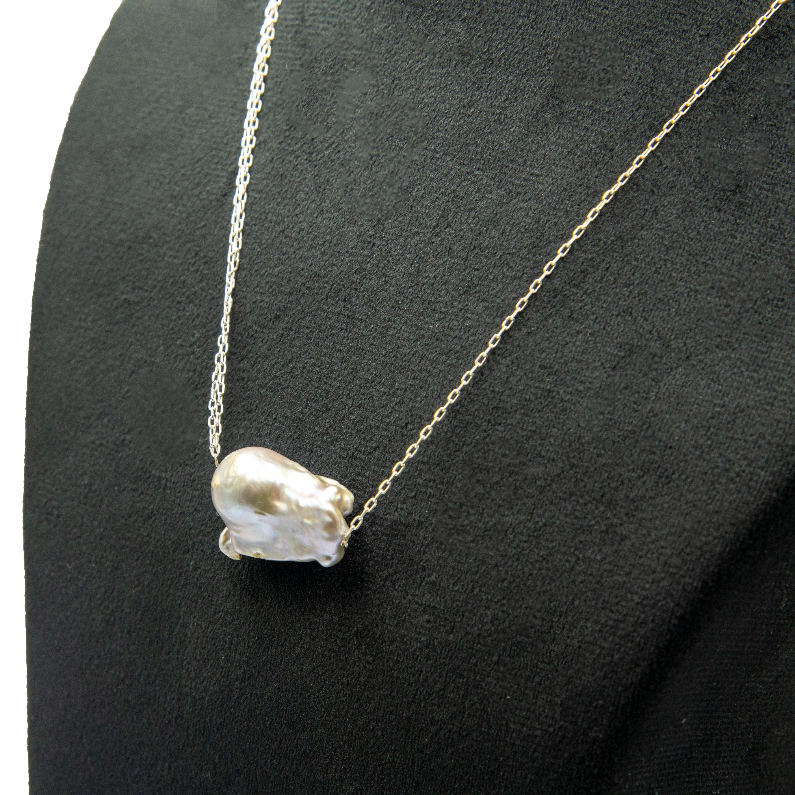 Rainbow Pearl Silver Plated Double Chain Pendant