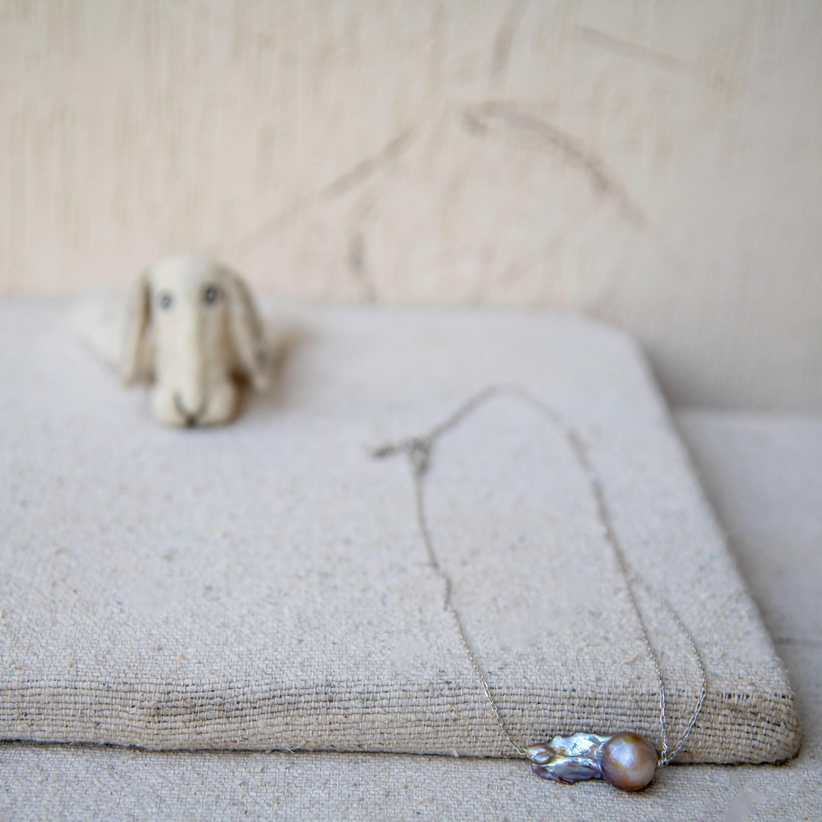 Rainbow Pearl Silver Plated Double Chain Pendant