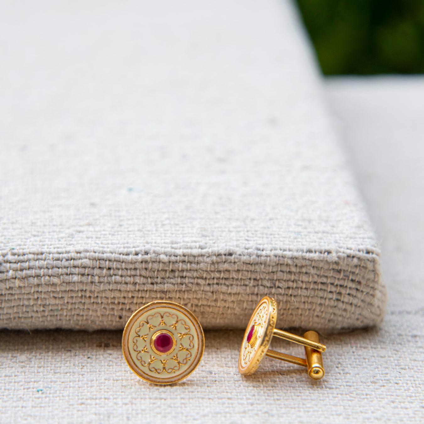 Red Garnet Enameled Hearts Cufflinks