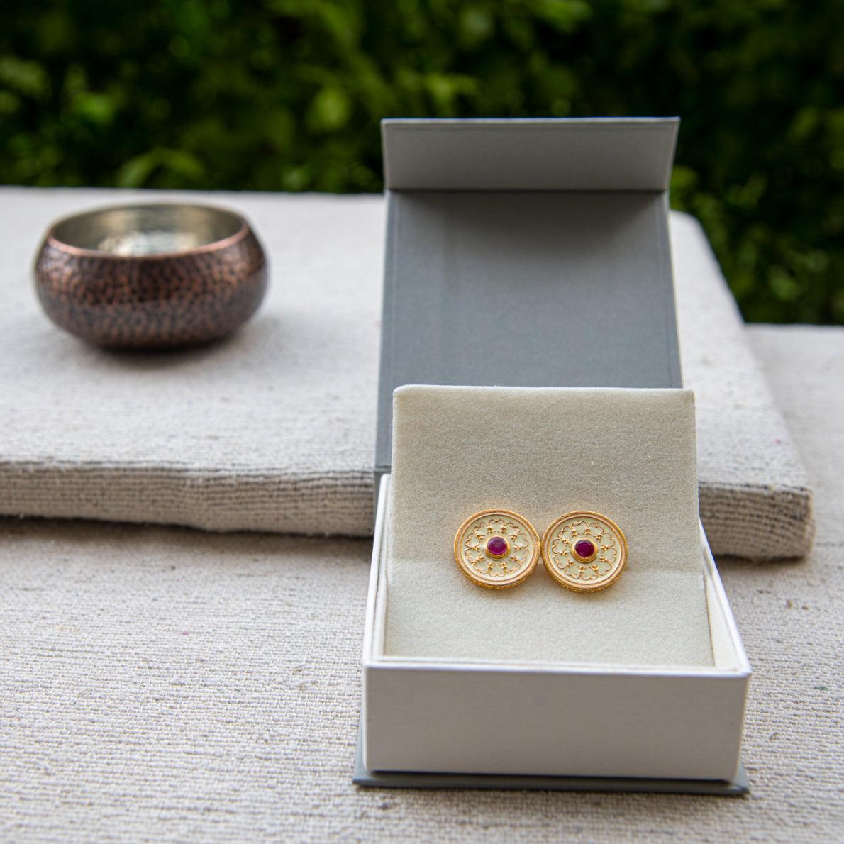 Red Garnet Enameled Hearts Cufflinks