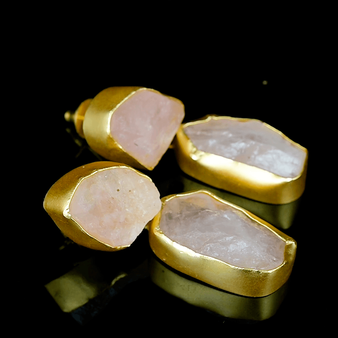 Rose Quartz Rough Gemstone Stud Earring