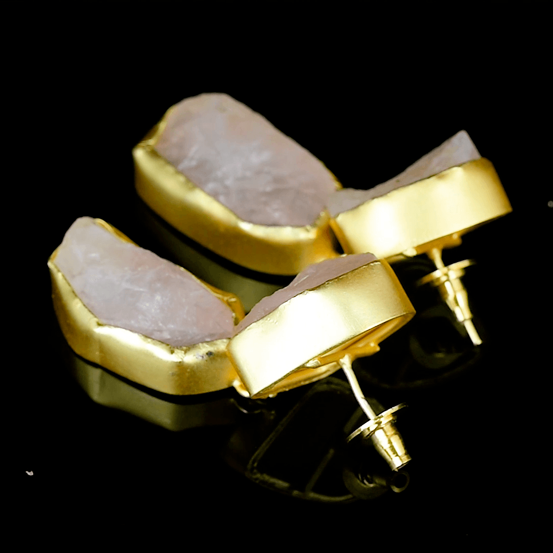 Rose Quartz Rough Gemstone Stud Earring