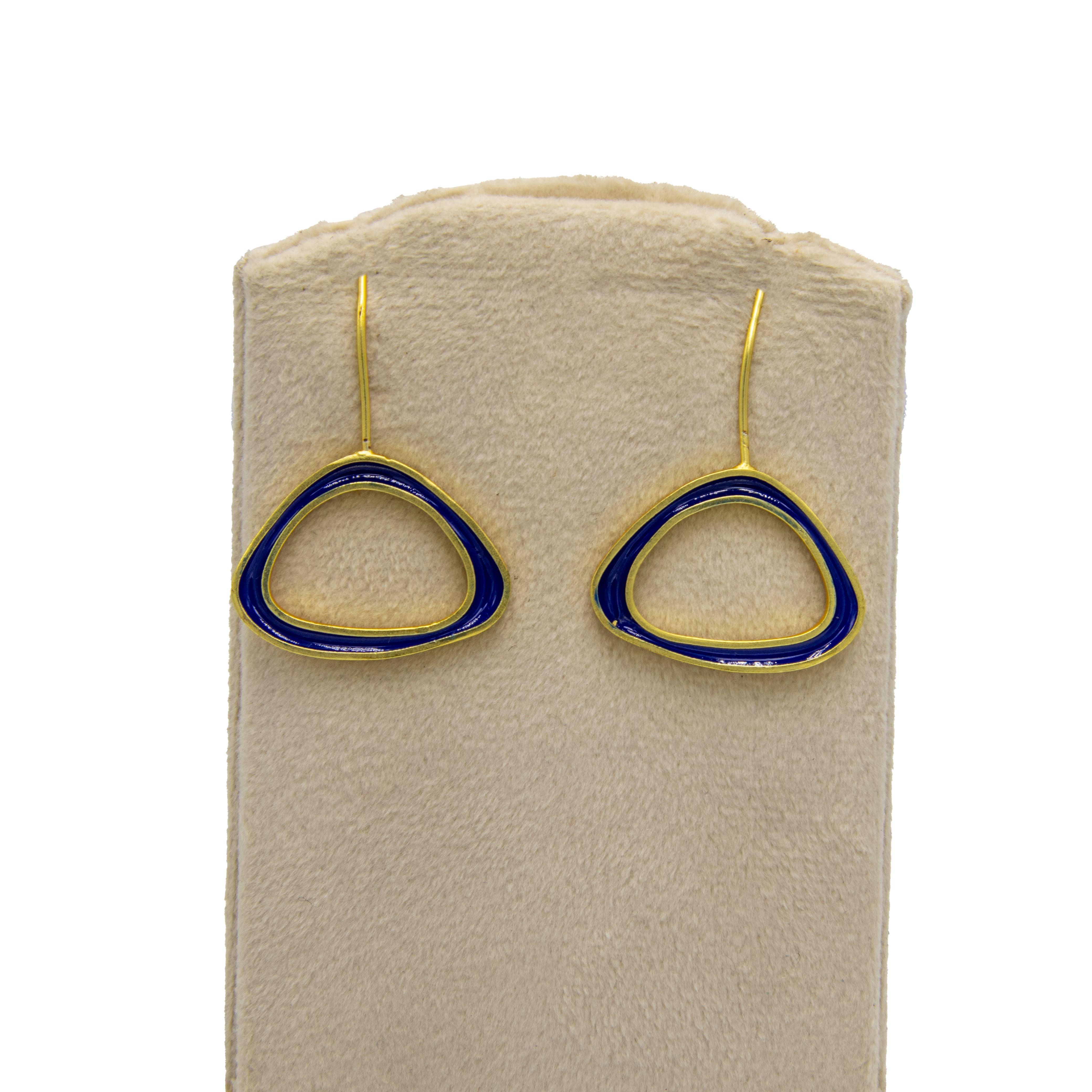 Santorini Blue Enameled Flash Gold Plated Earring