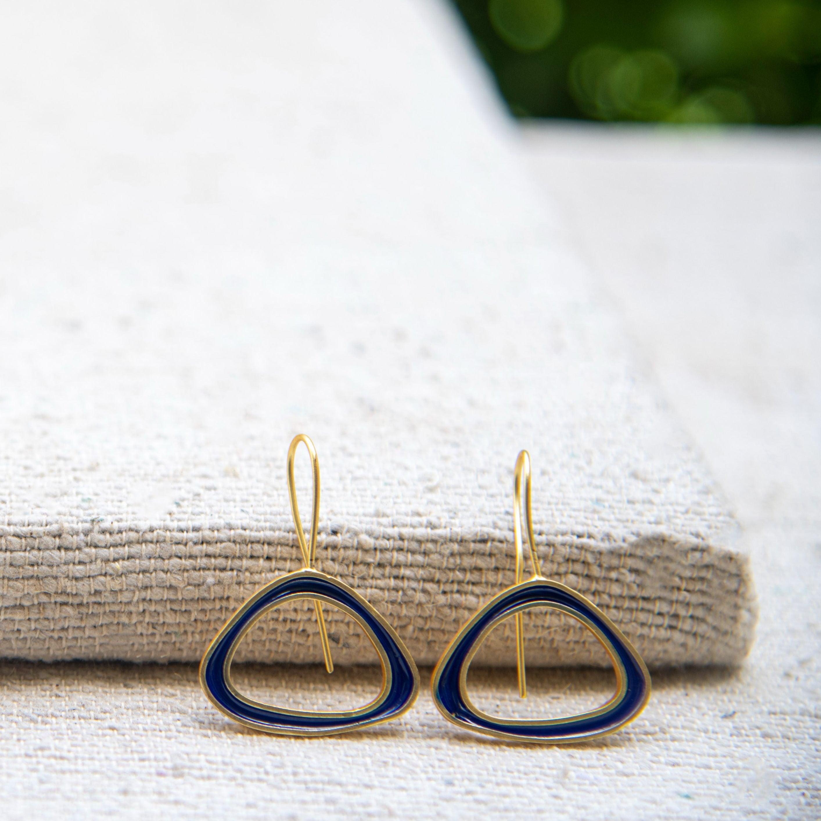 Santorini Blue Enameled Flash Gold Plated Earring