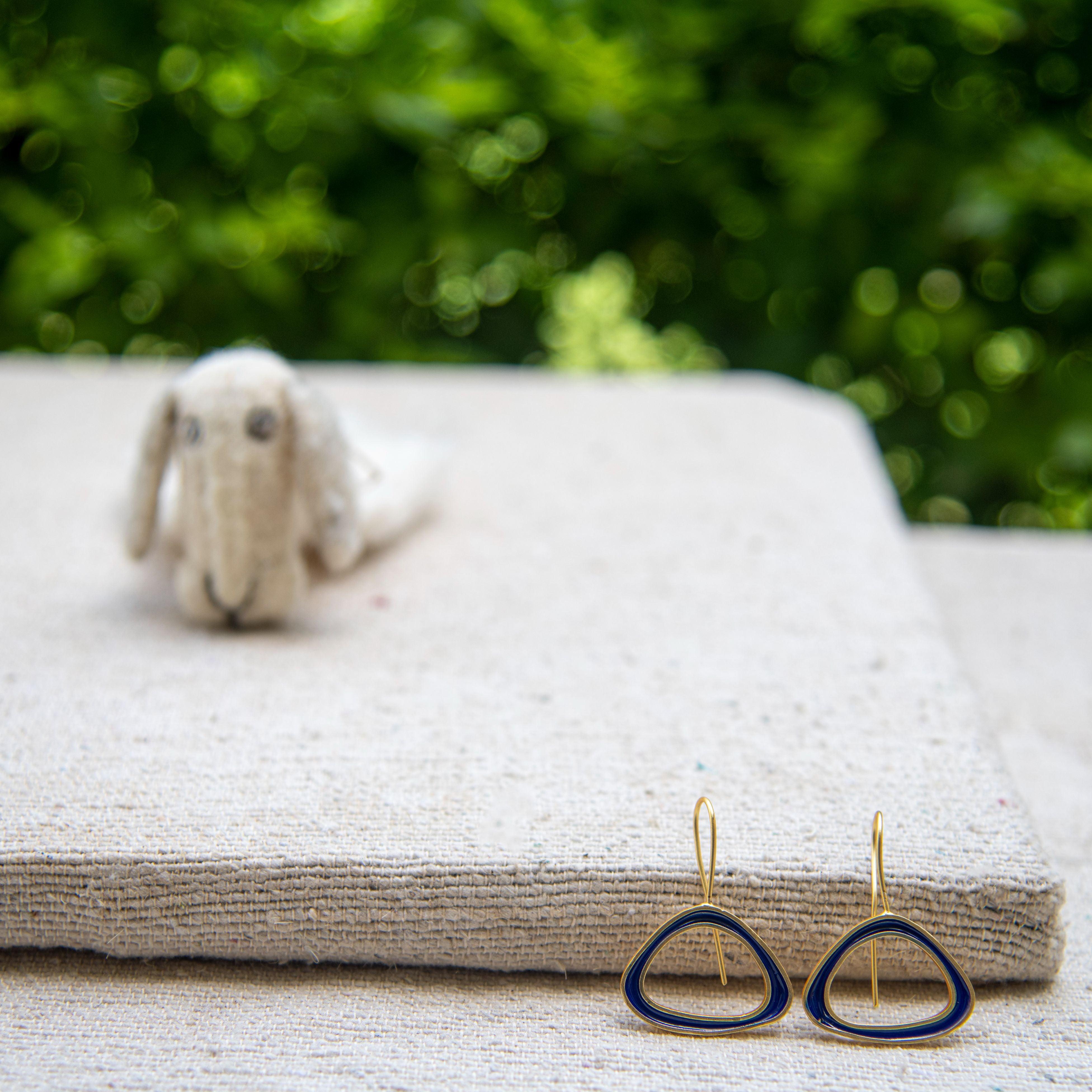 Santorini Blue Enameled Flash Gold Plated Earring