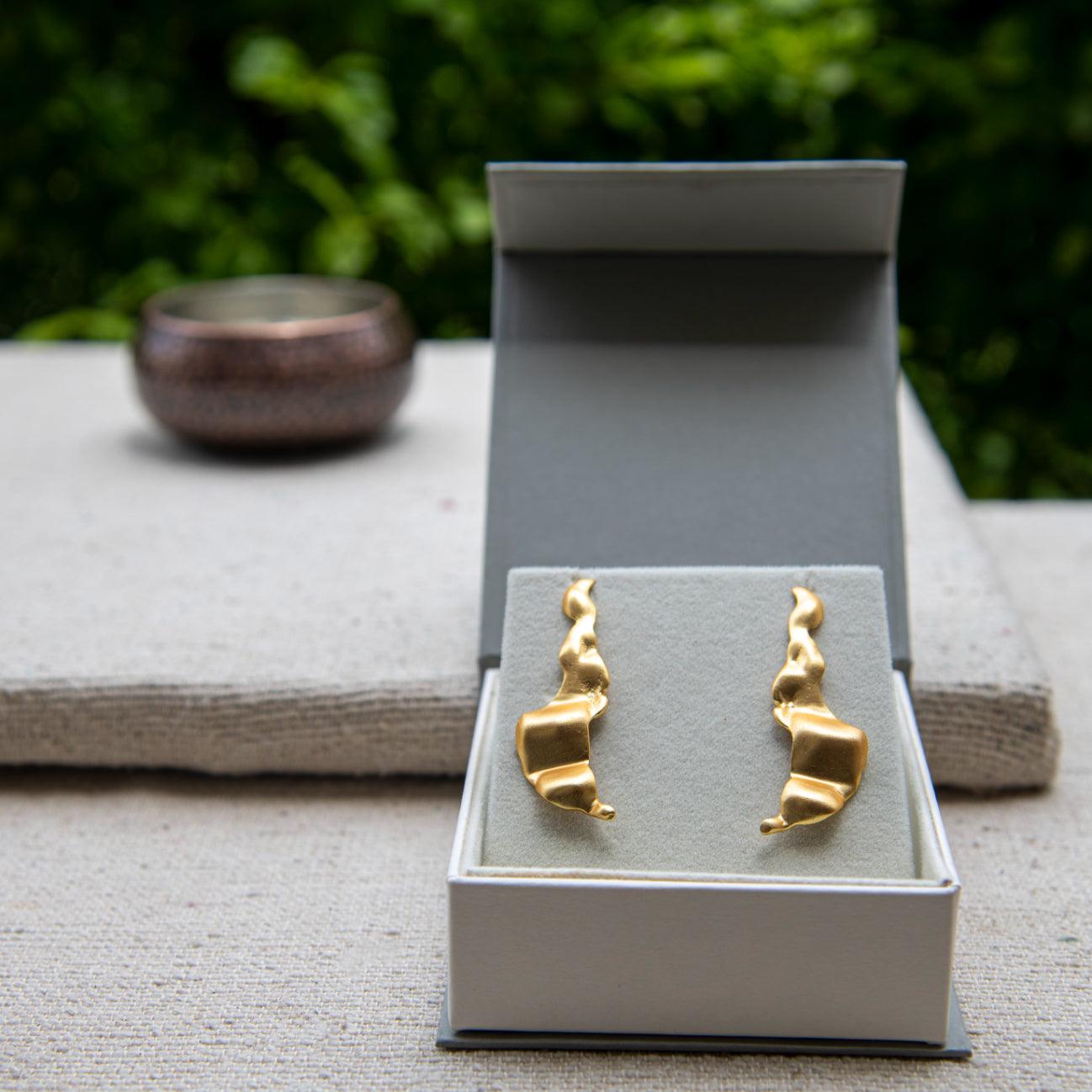 Sea Waves Gold plated Brass Stud Earring