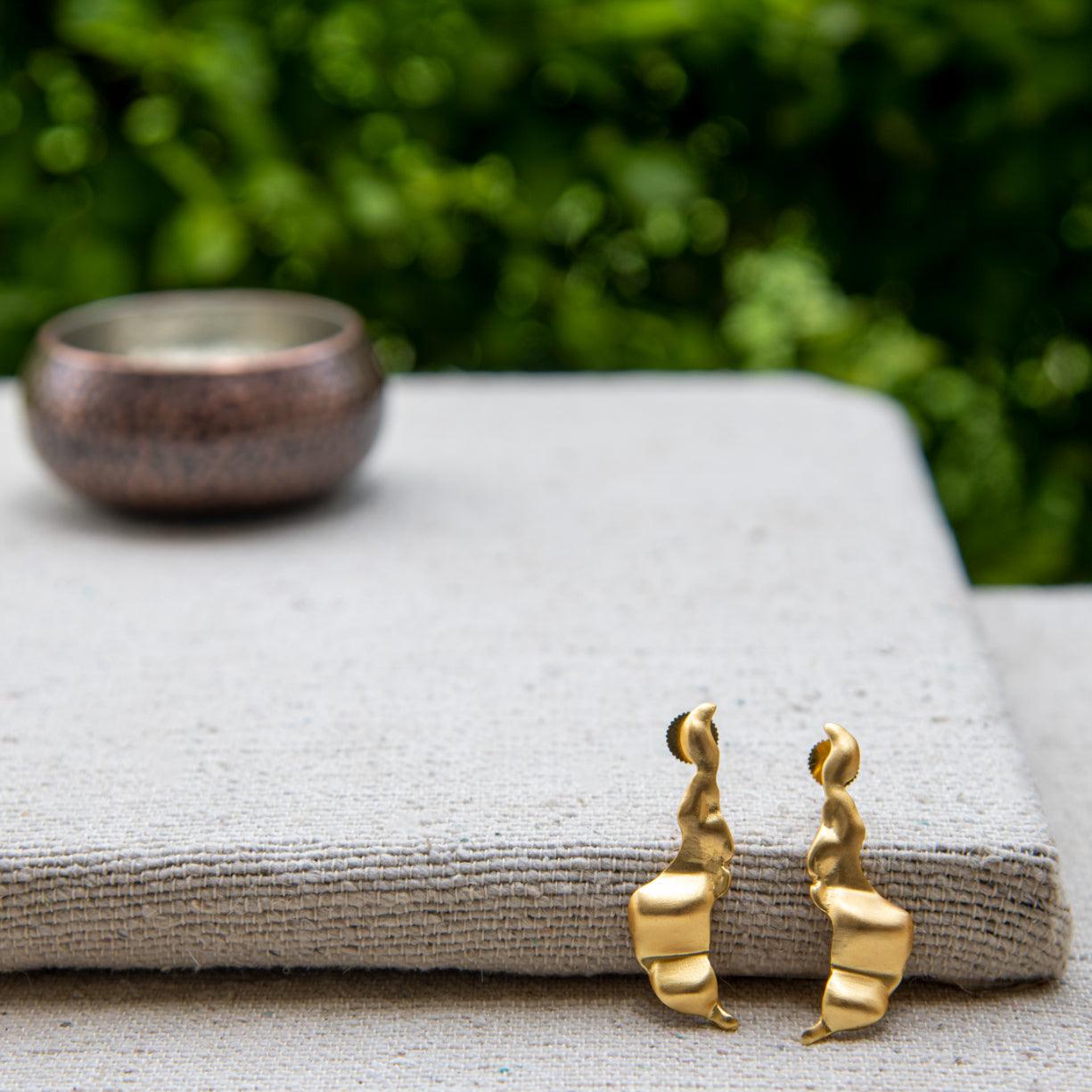 Sea Waves Gold plated Brass Stud Earring