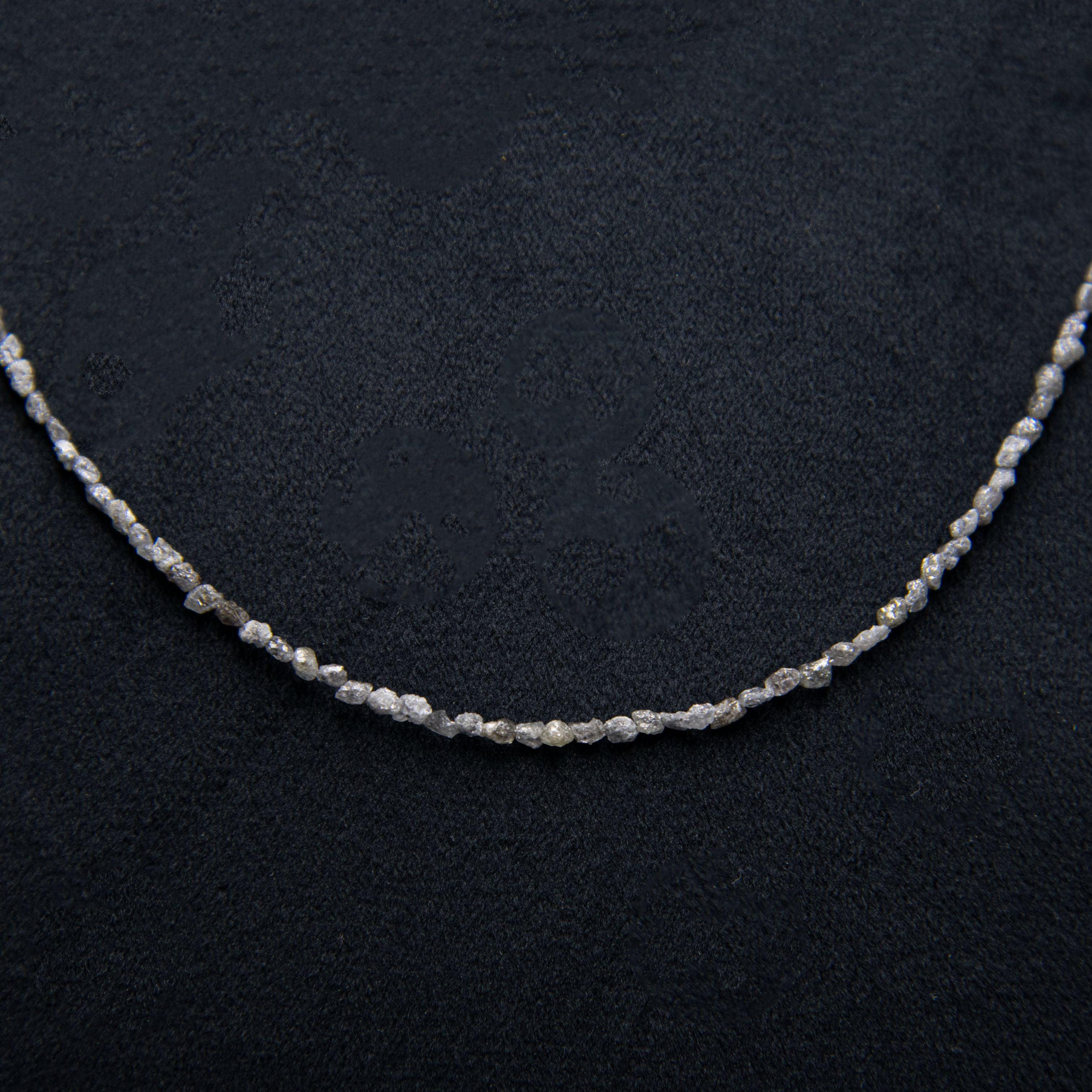 Small Grey Rough Diamond Bead Necklace with Silver Clasp