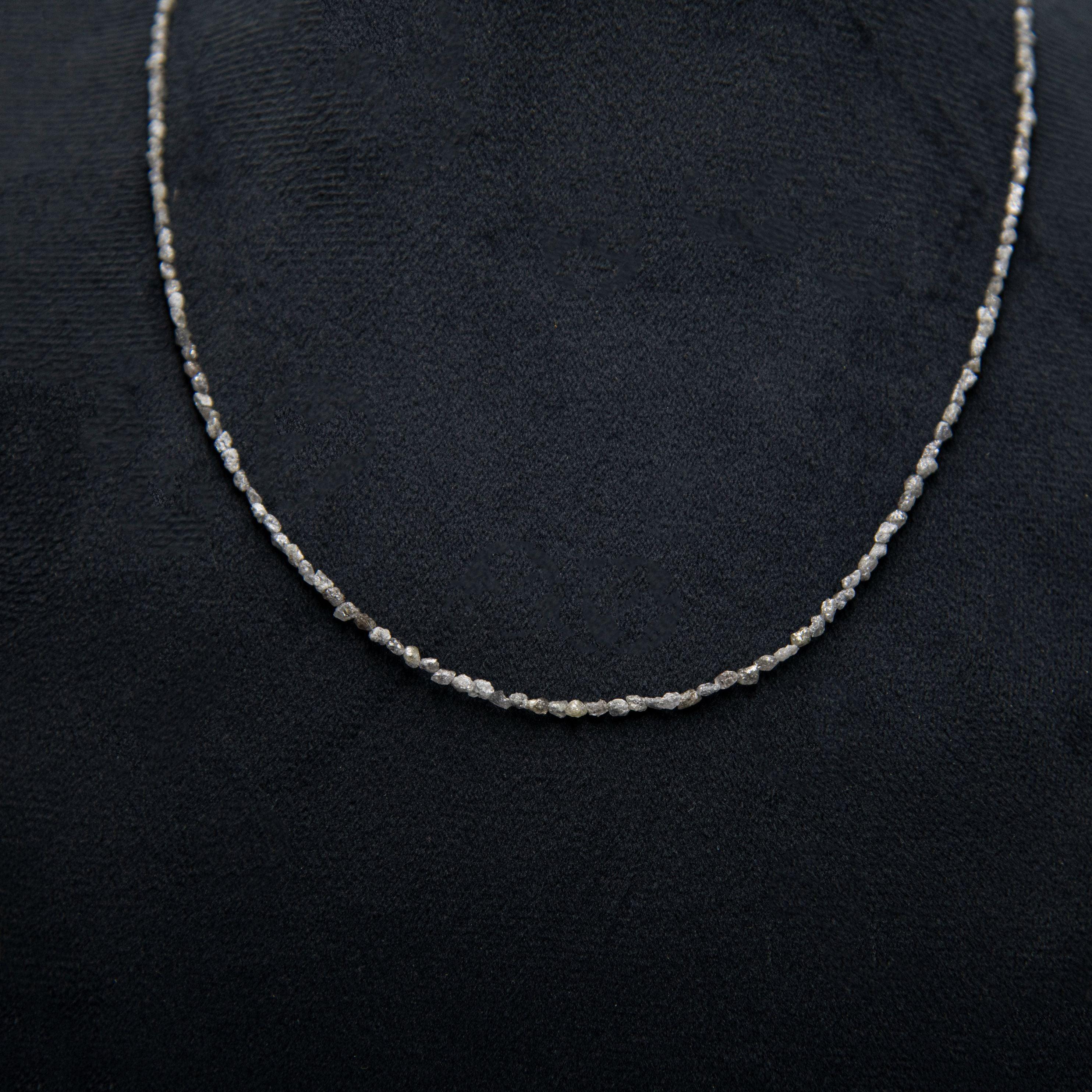 Small Grey Rough Diamond Bead Necklace with Silver Clasp