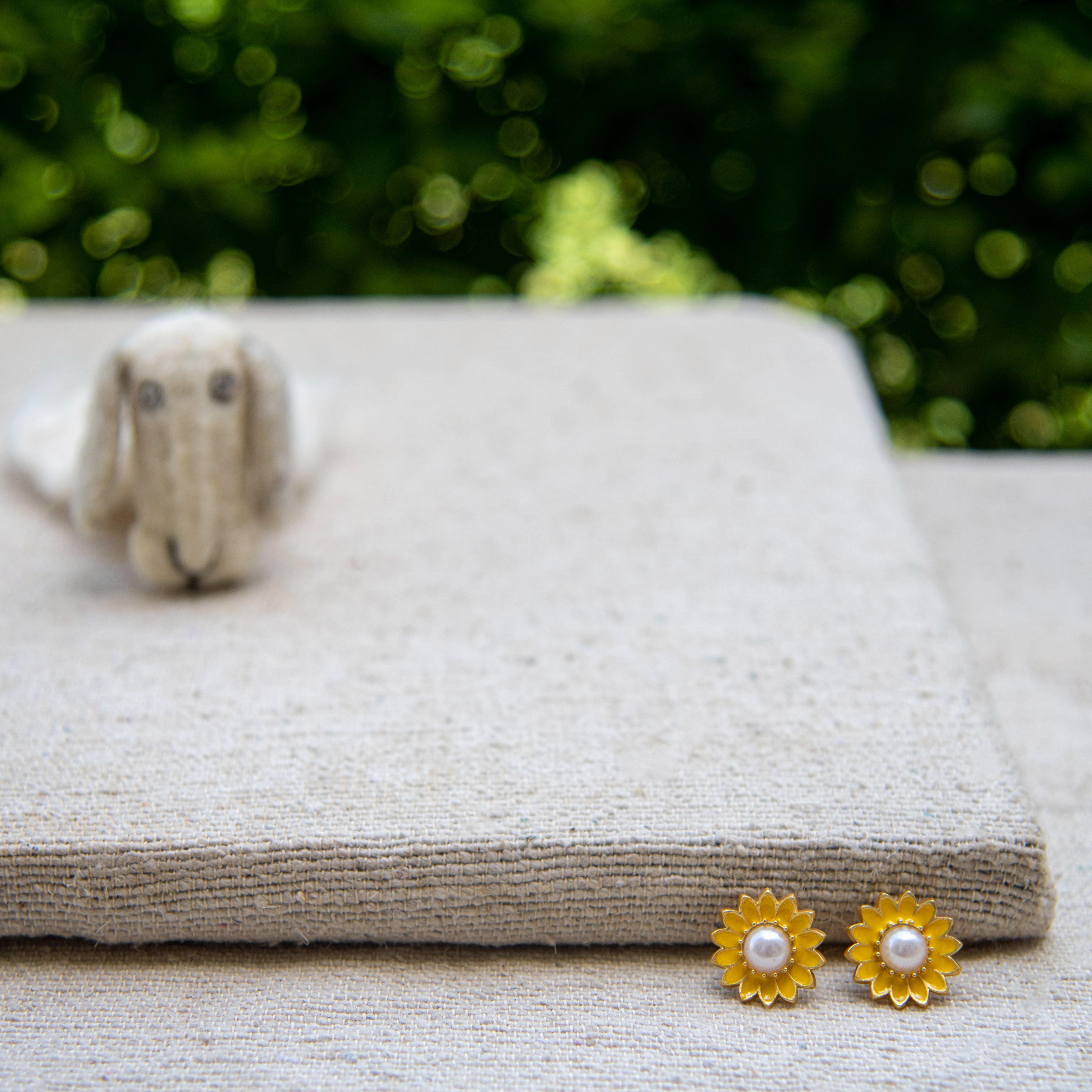 Sunflower style enameled Flash Gold Plated stud earring