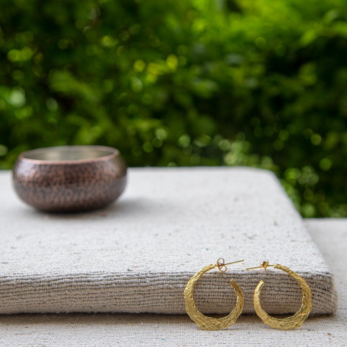 Textured Brass Hoop Earring