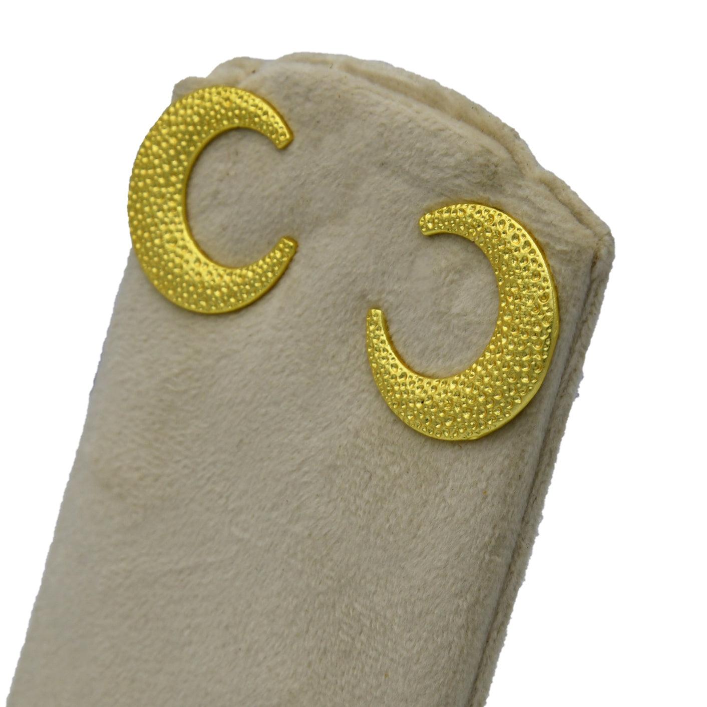 Textured Crescent Moon Stud Earring