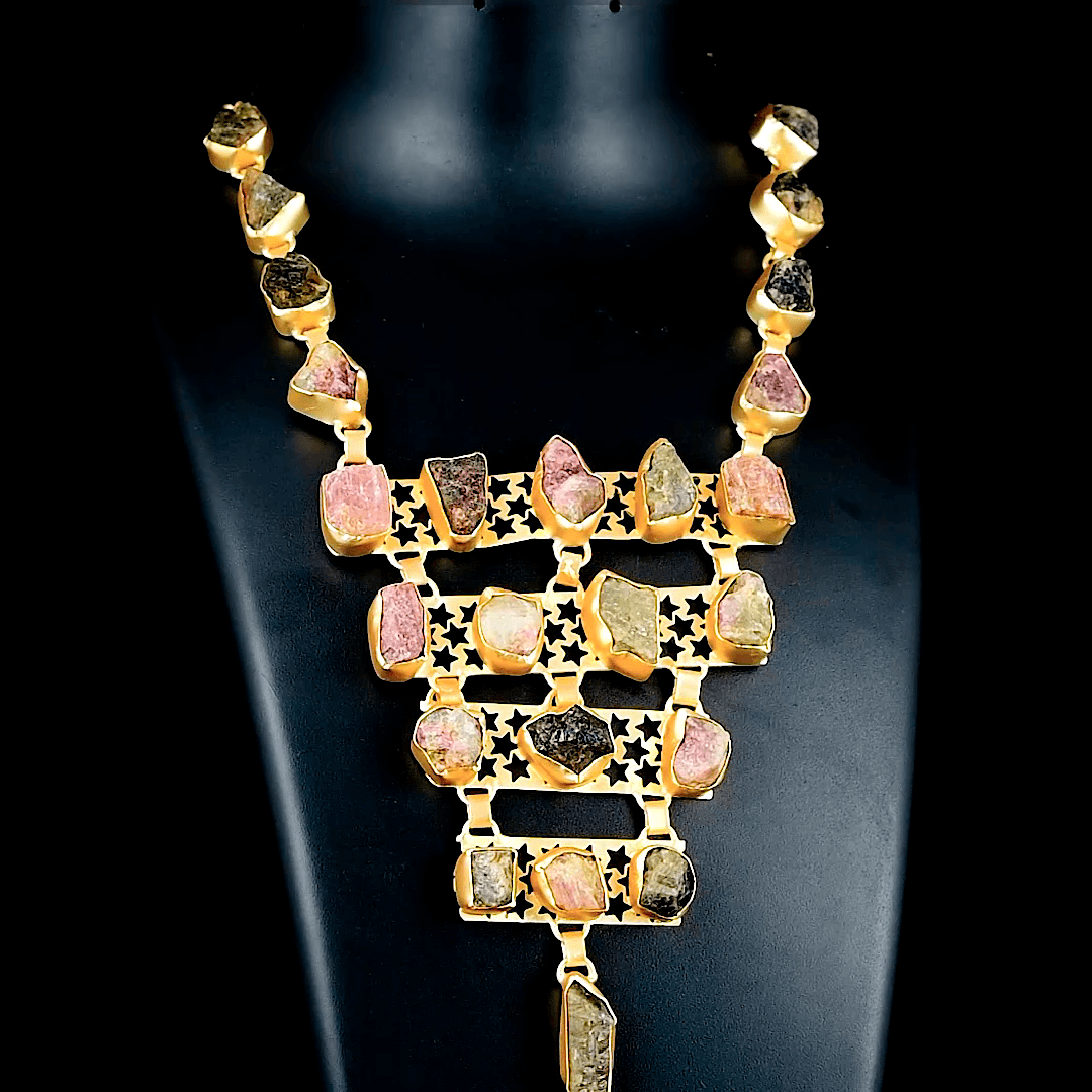 Tourmanline Gemstone Brass Necklace jewelry