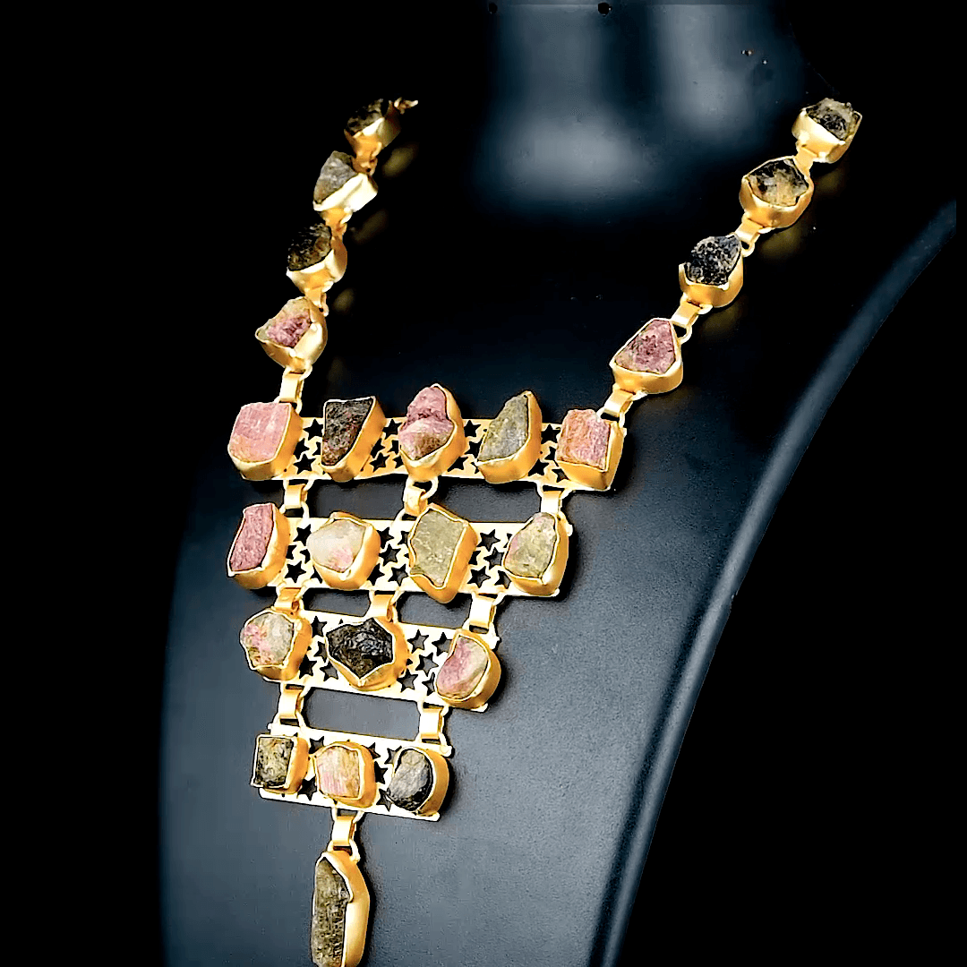 Tourmanline Gemstone Brass Necklace jewelry
