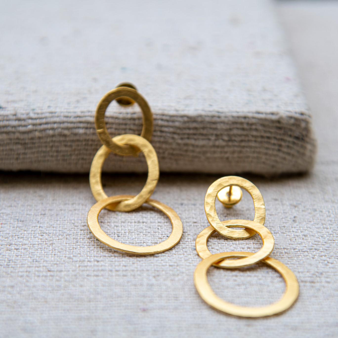 Tri Circle Gold Plated Stud Earring