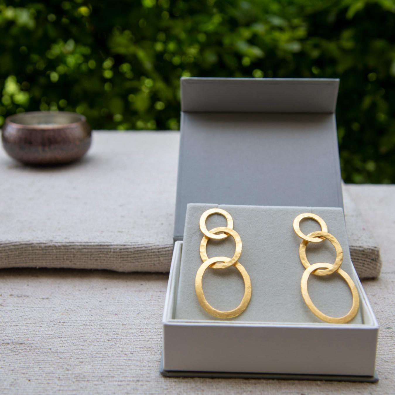 Tri Circle Gold Plated Stud Earring