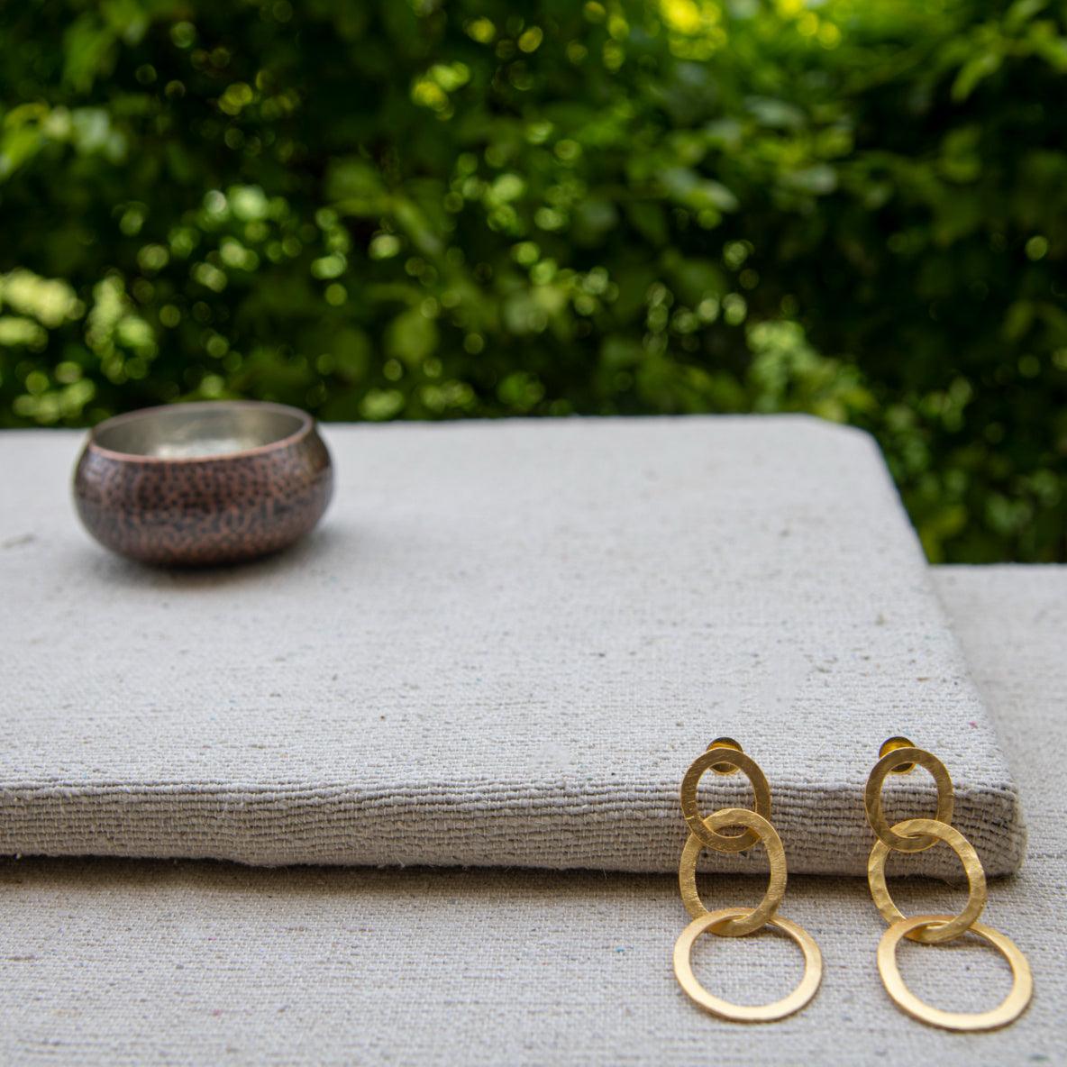 Tri Circle Gold Plated Stud Earring