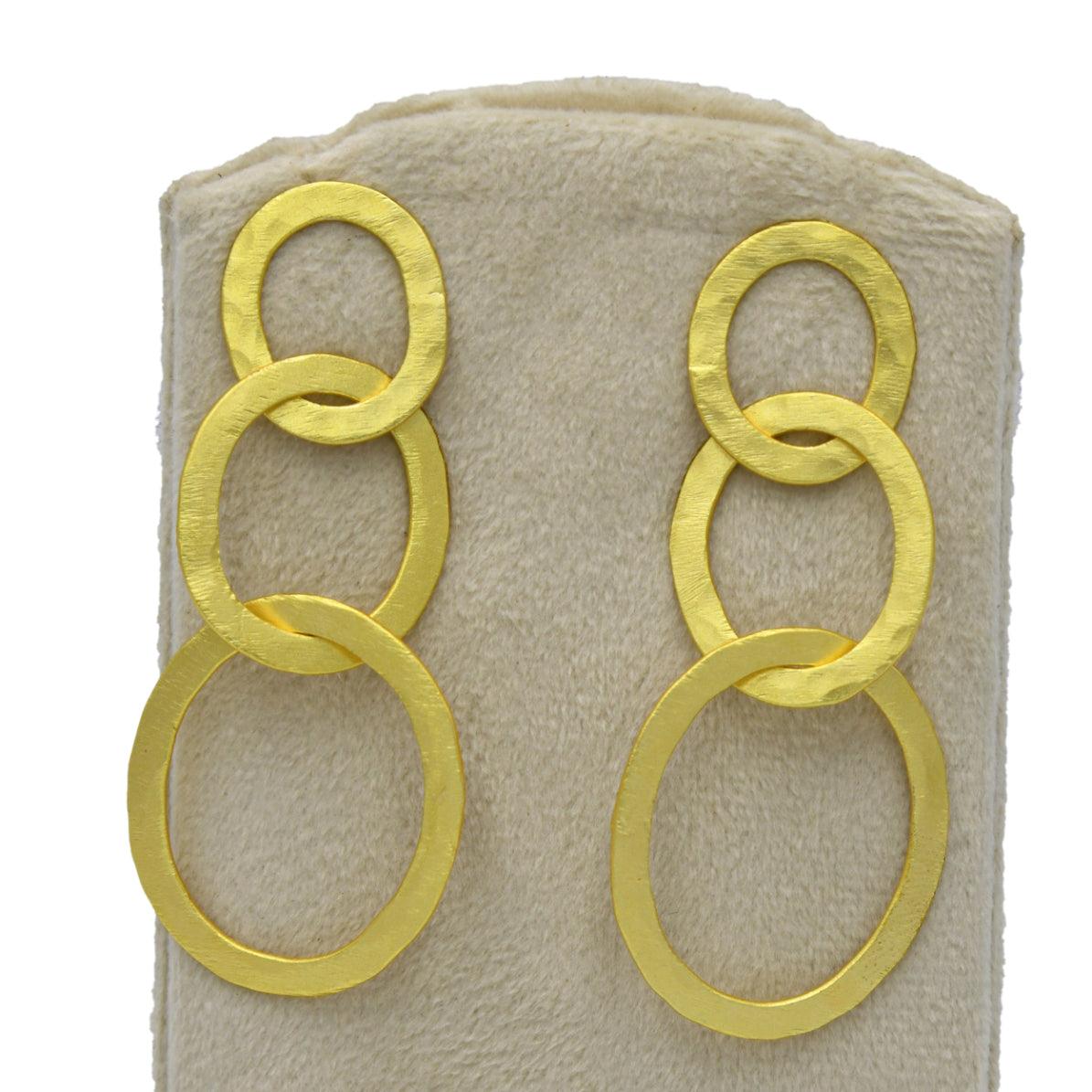 Tri Circle Gold Plated Stud Earring