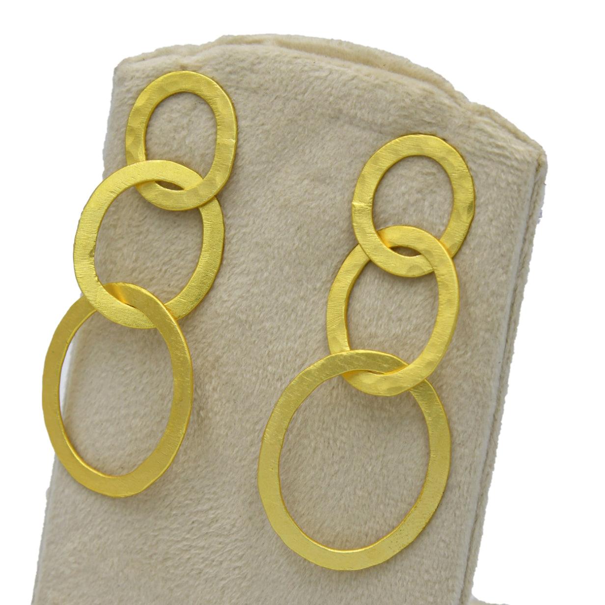 Tri Circle Gold Plated Stud Earring