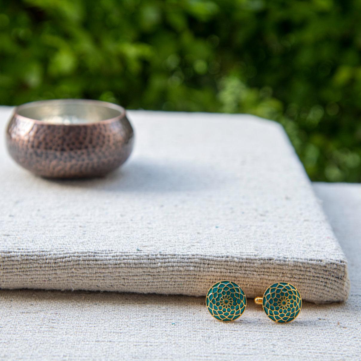Turquoise Enameled Flower Cufflinks
