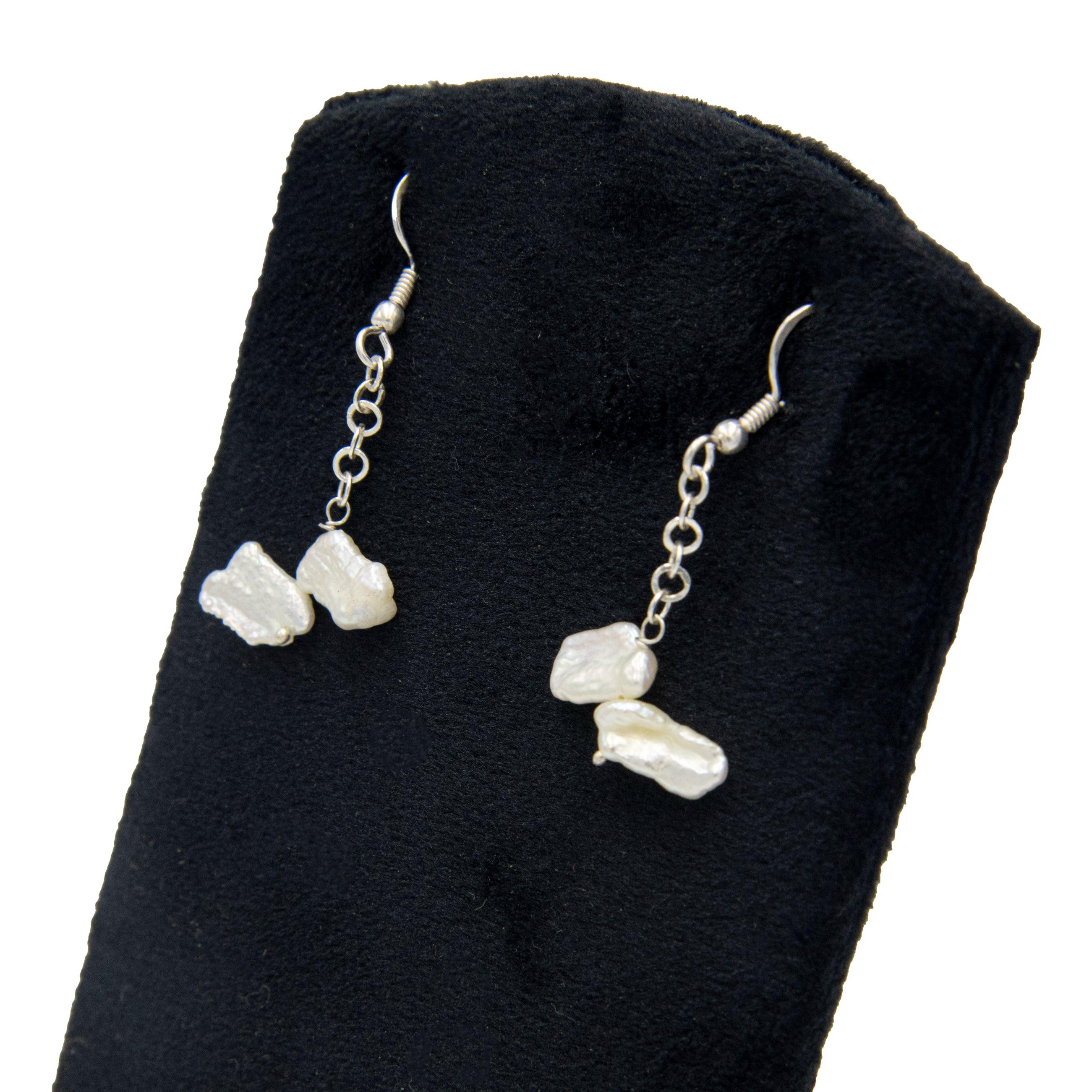 Twin Natural Keshi Pearl Dangler Silver Plated Hook Earring
