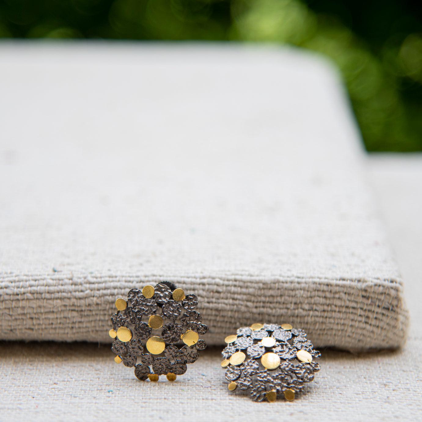 Two tone Brass & Gold Plated Stud Earring