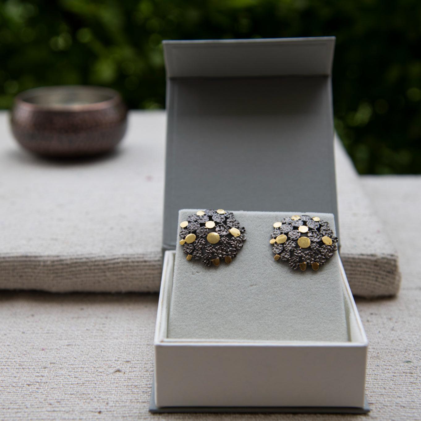 Two tone Brass & Gold Plated Stud Earring