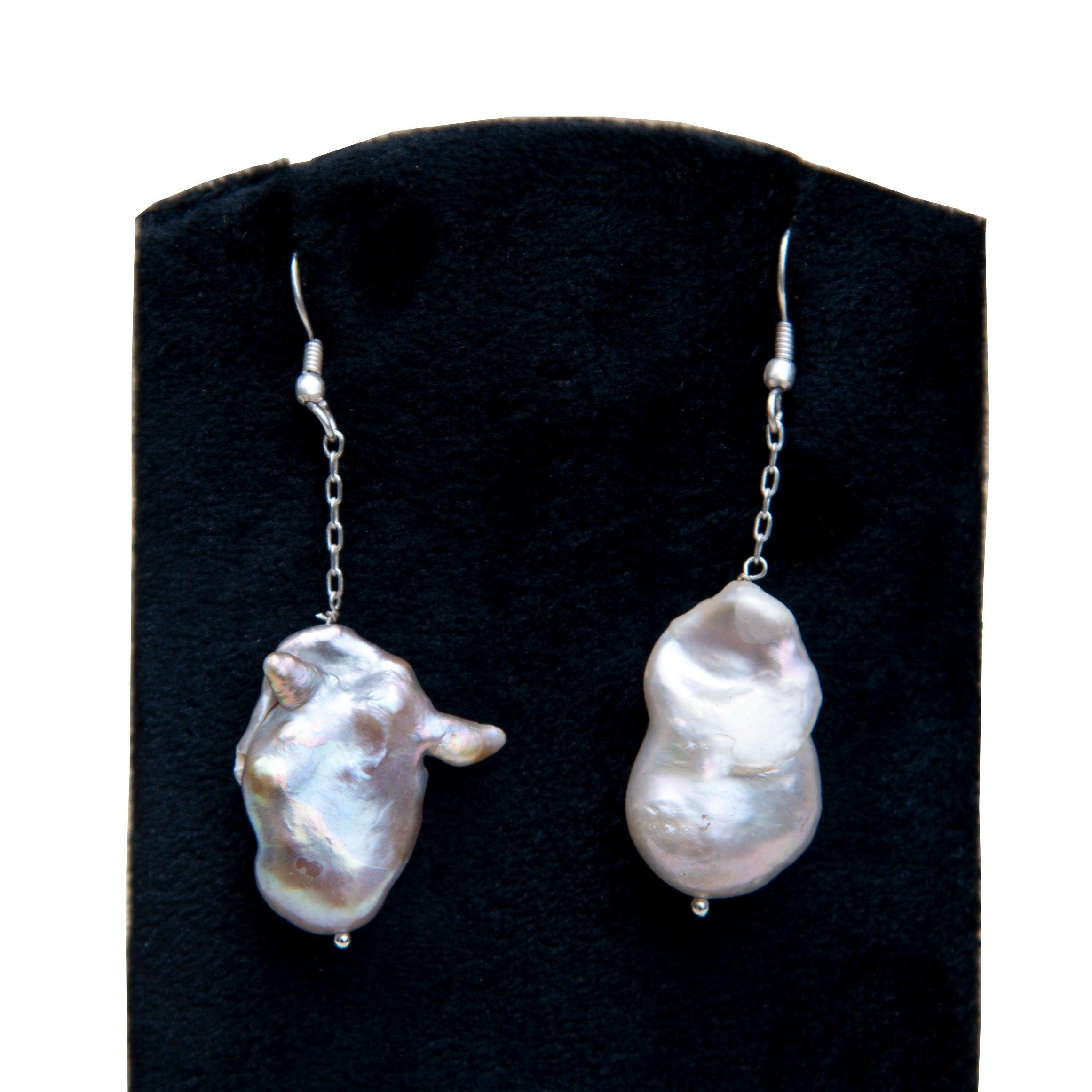 Uneven Rainbow Pearl Silver Plated Dangler Hook Earring