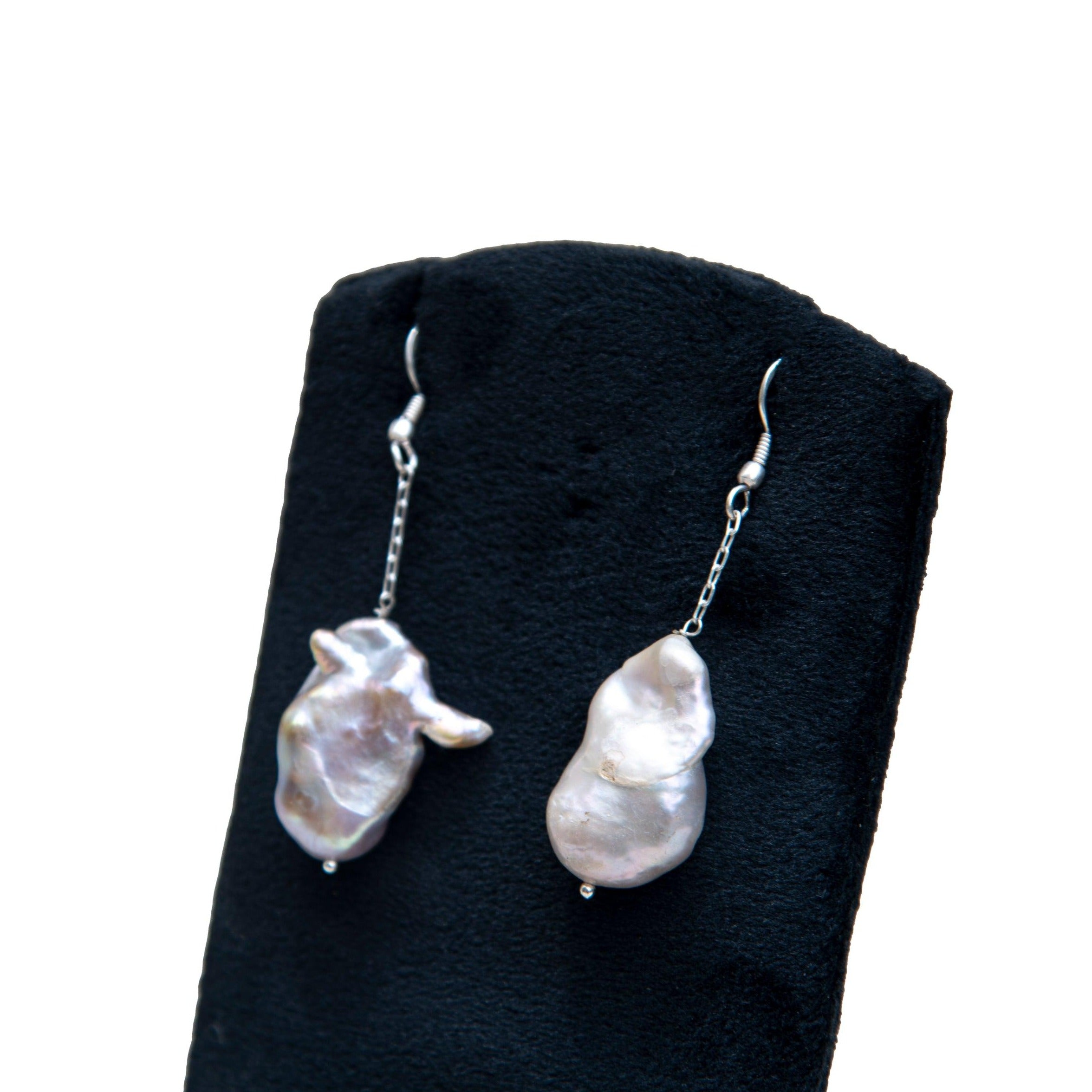 Uneven Rainbow Pearl Silver Plated Dangler Hook Earring