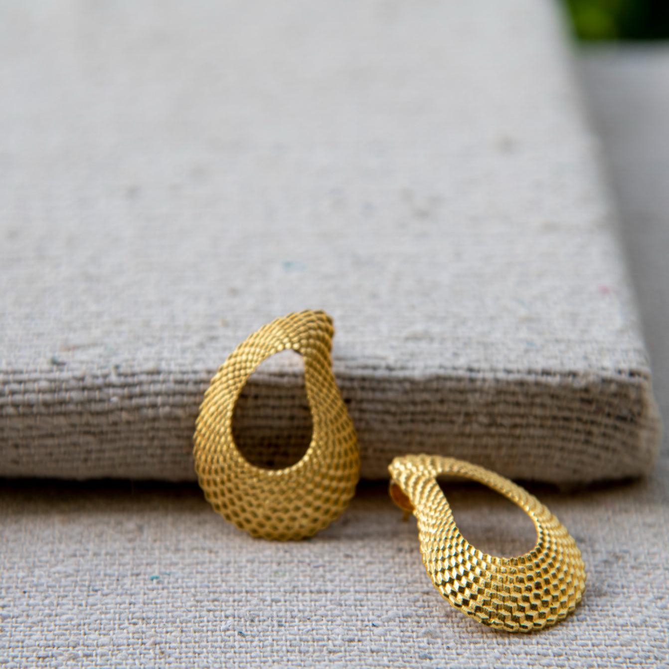 Uneven Textured Gold Plated Earring