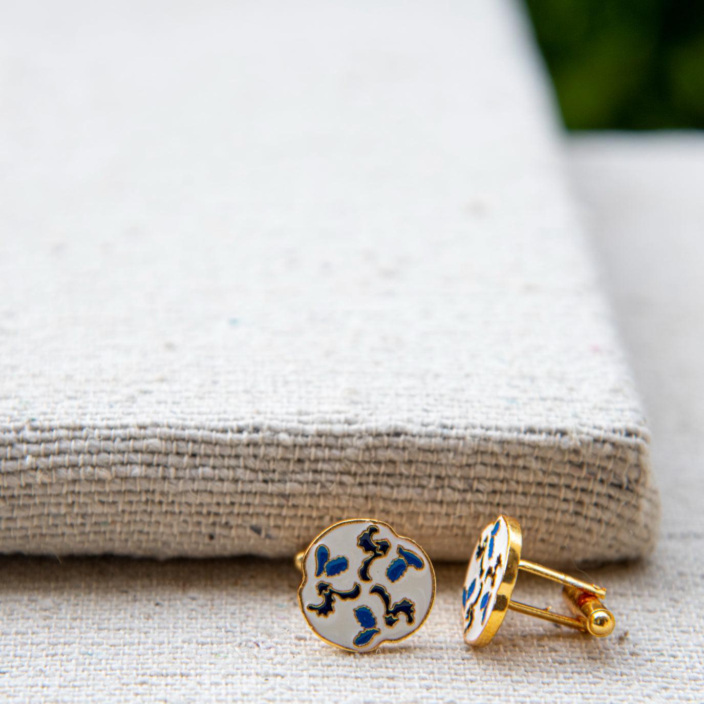 White, Blue & Black Enameled Cufflinks