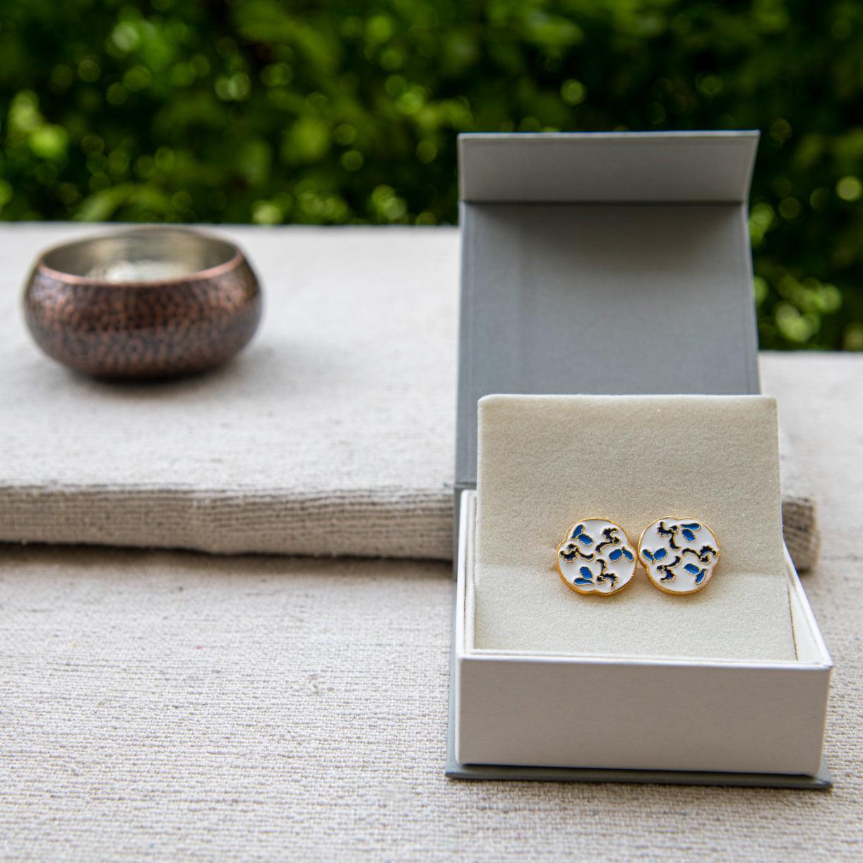 White, Blue & Black Enameled Cufflinks