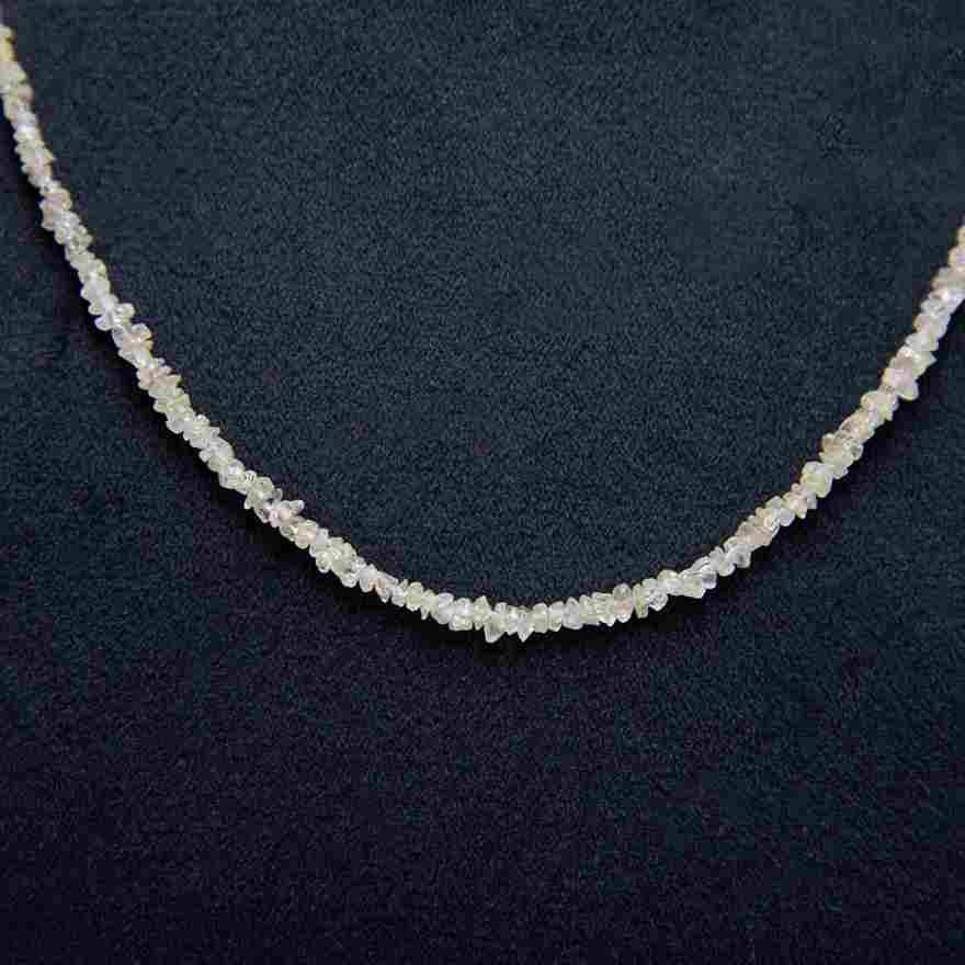 White Rough Diamond Bead Necklace with Silver Clasp