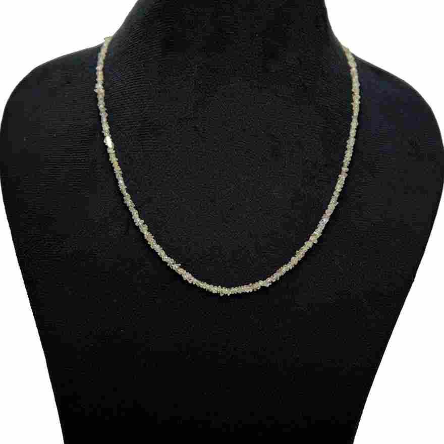 White Rough Diamond Bead Necklace with Silver Clasp